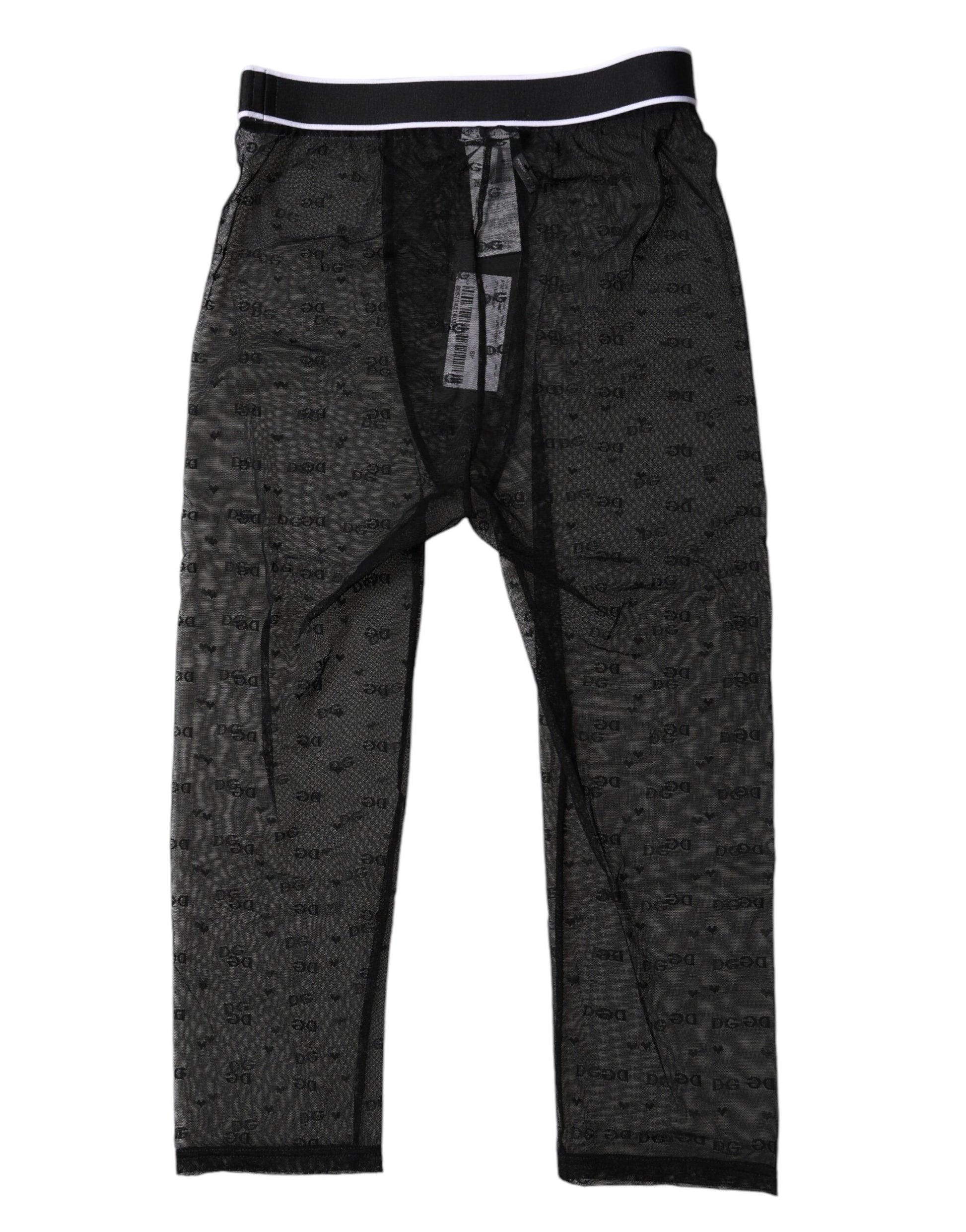 Dolce &amp; Gabbana – Schwarze, kurze Nylon-Strumpfhose mit DG-Logo