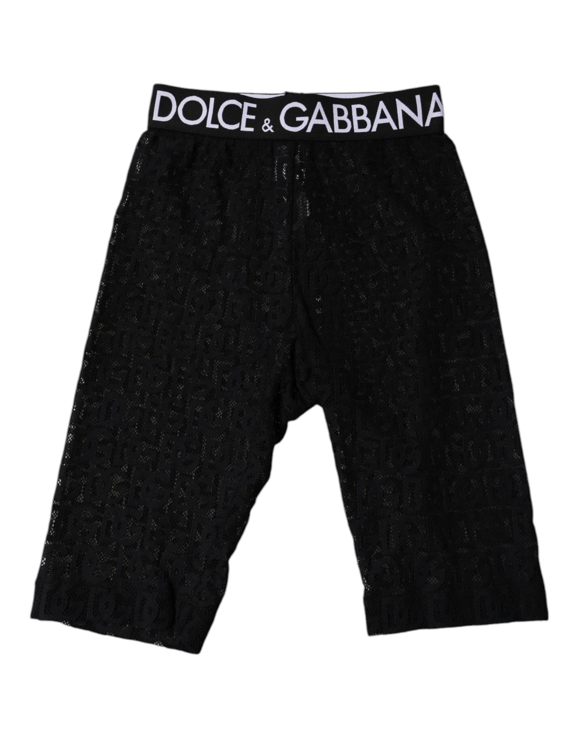 Dolce &amp; Gabbana – Kurze Strumpfhose mit Logo und Monogramm in Schwarz