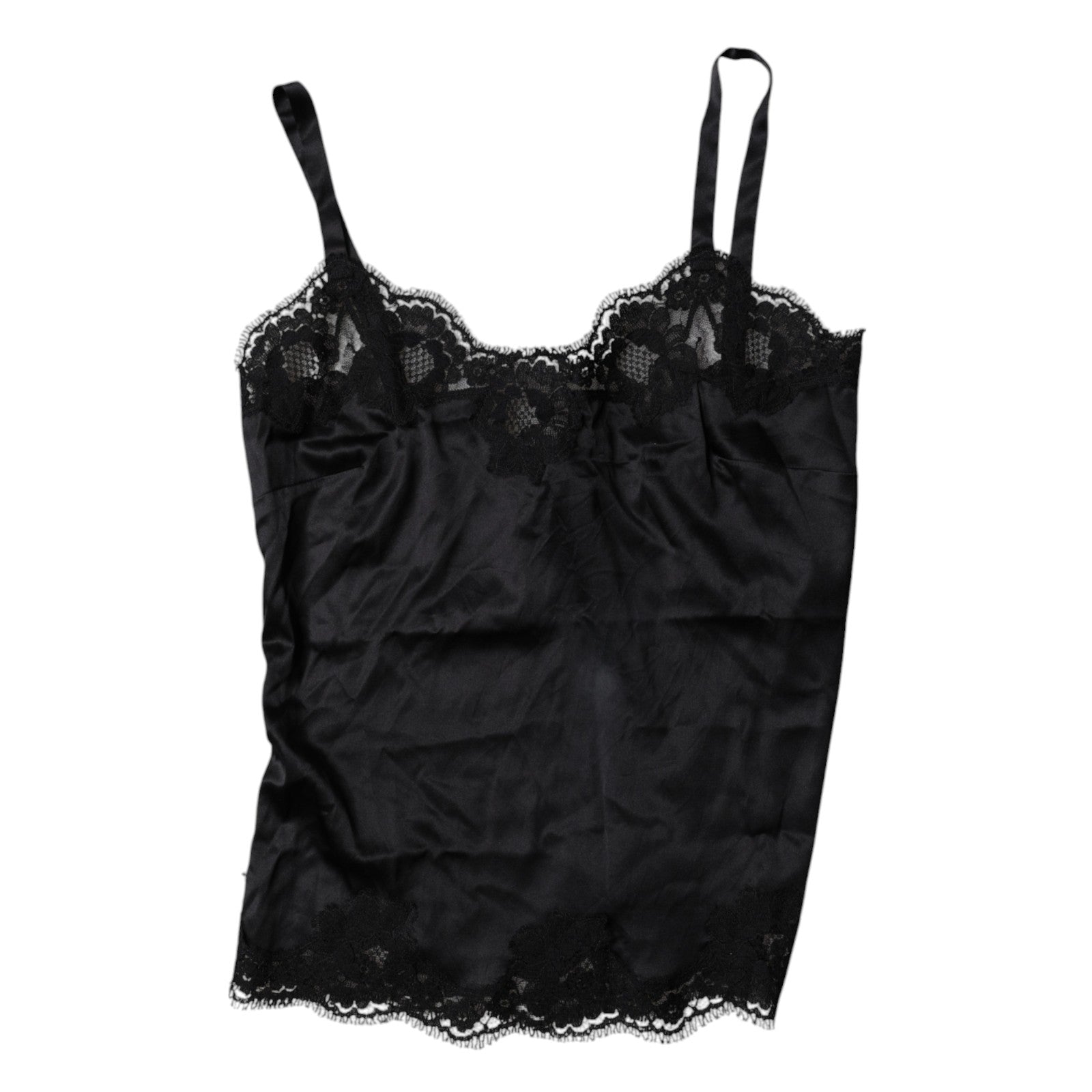 Dolce &amp; Gabbana – Unterhemd aus schwarzer Spitze und Seidenmischung