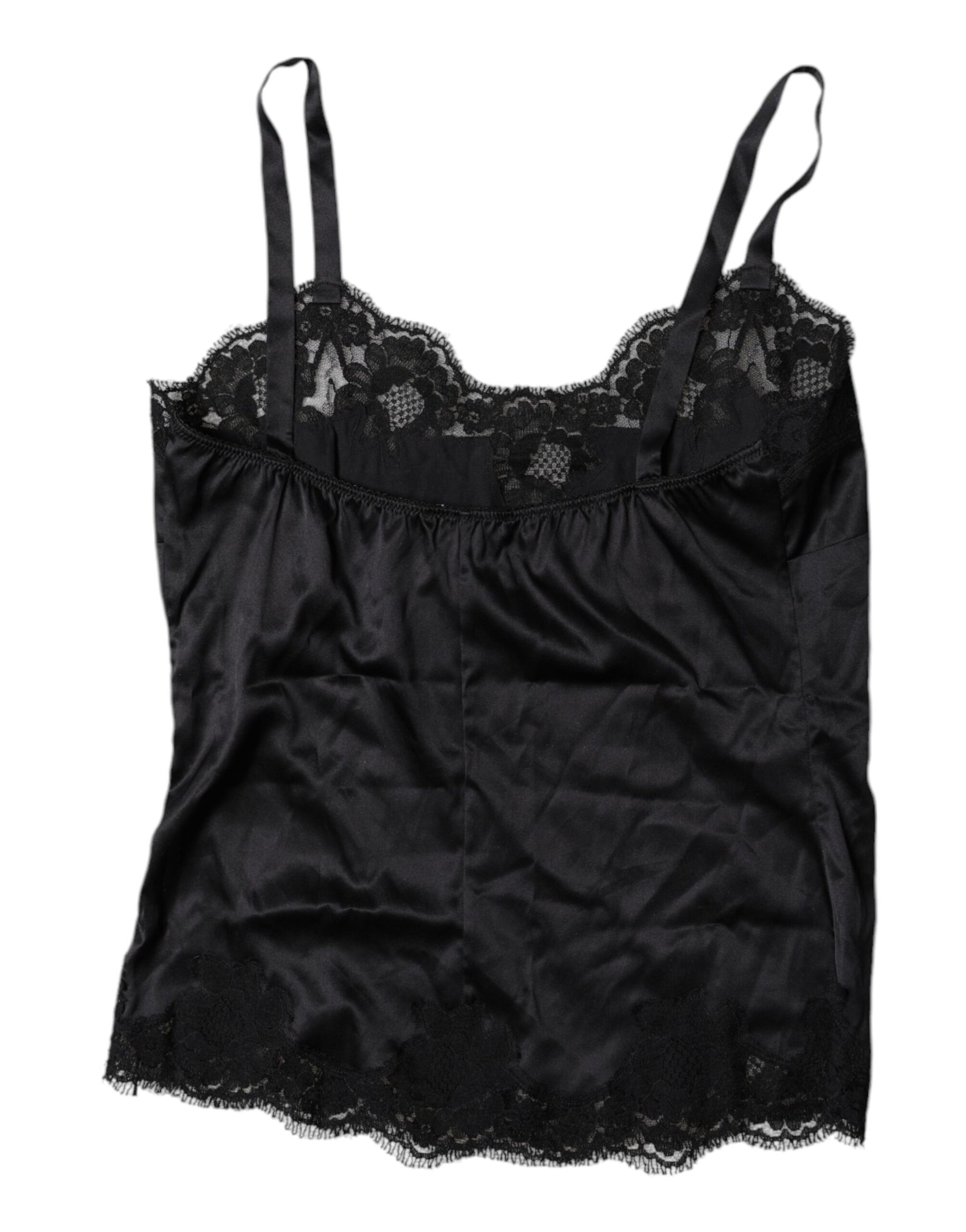 Dolce &amp; Gabbana – Unterhemd aus schwarzer Spitze und Seidenmischung