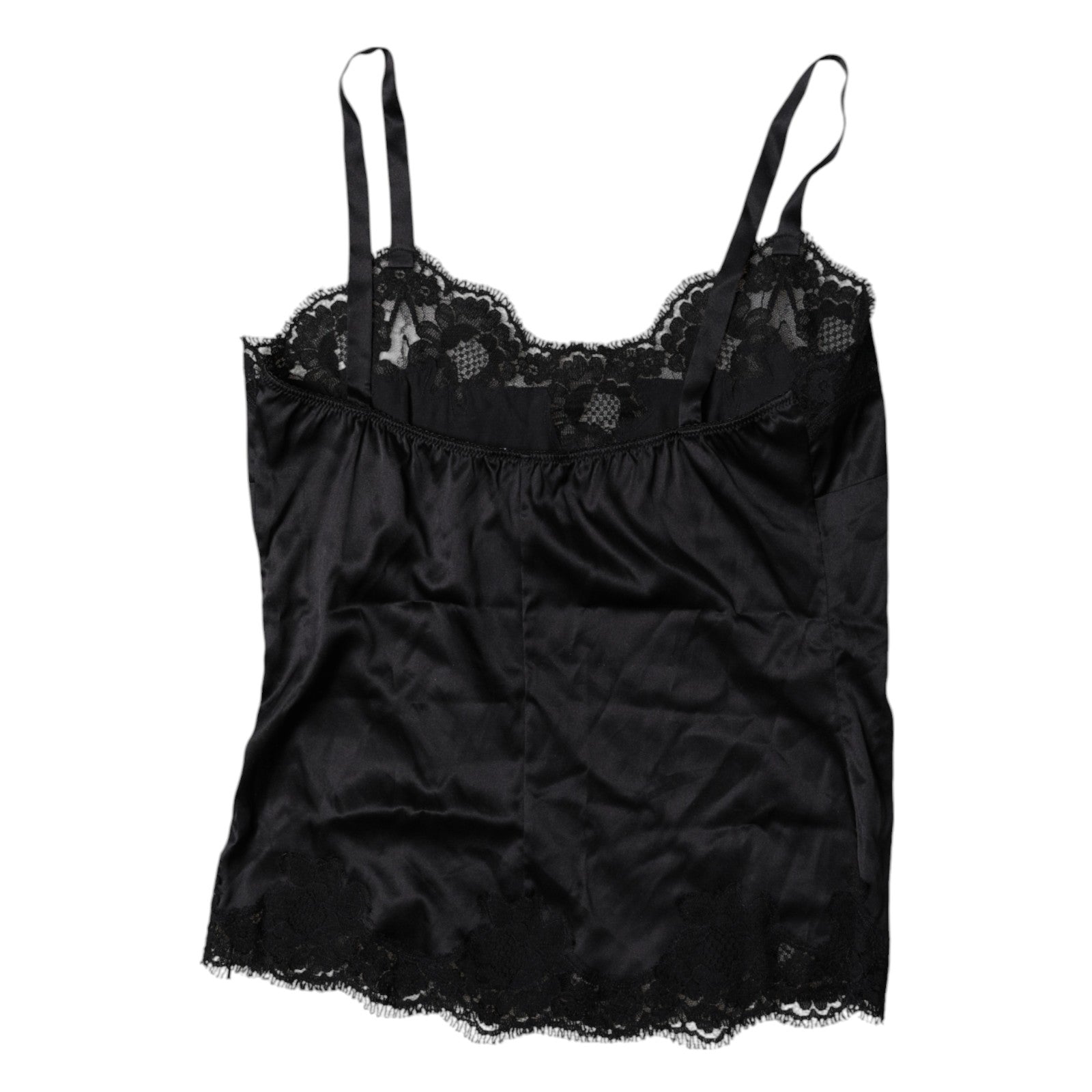 Dolce &amp; Gabbana – Unterhemd aus schwarzer Spitze und Seidenmischung