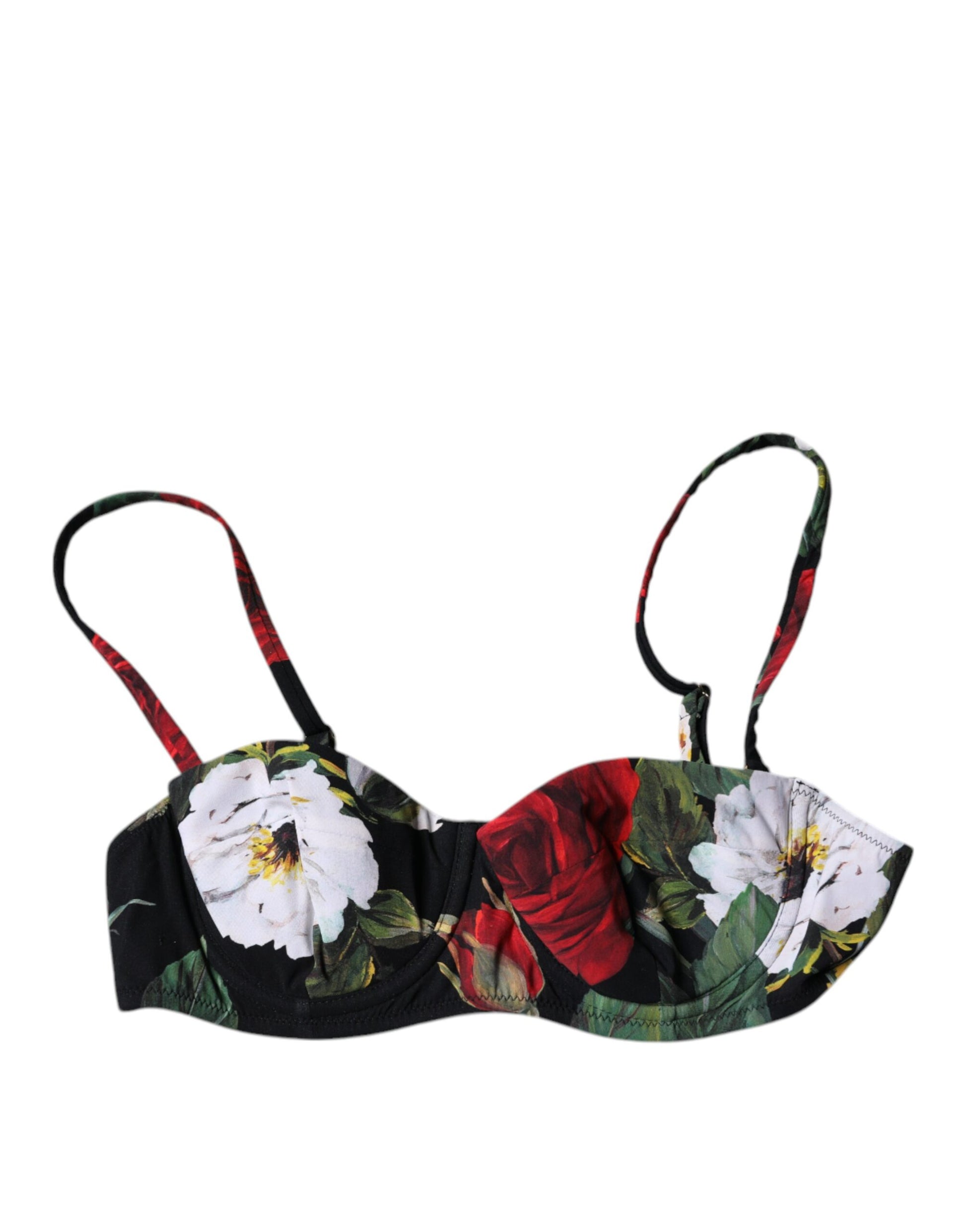 Dolce &amp; Gabbana – Balconcino-BH aus Nylon mit schwarzem Blumendruck
