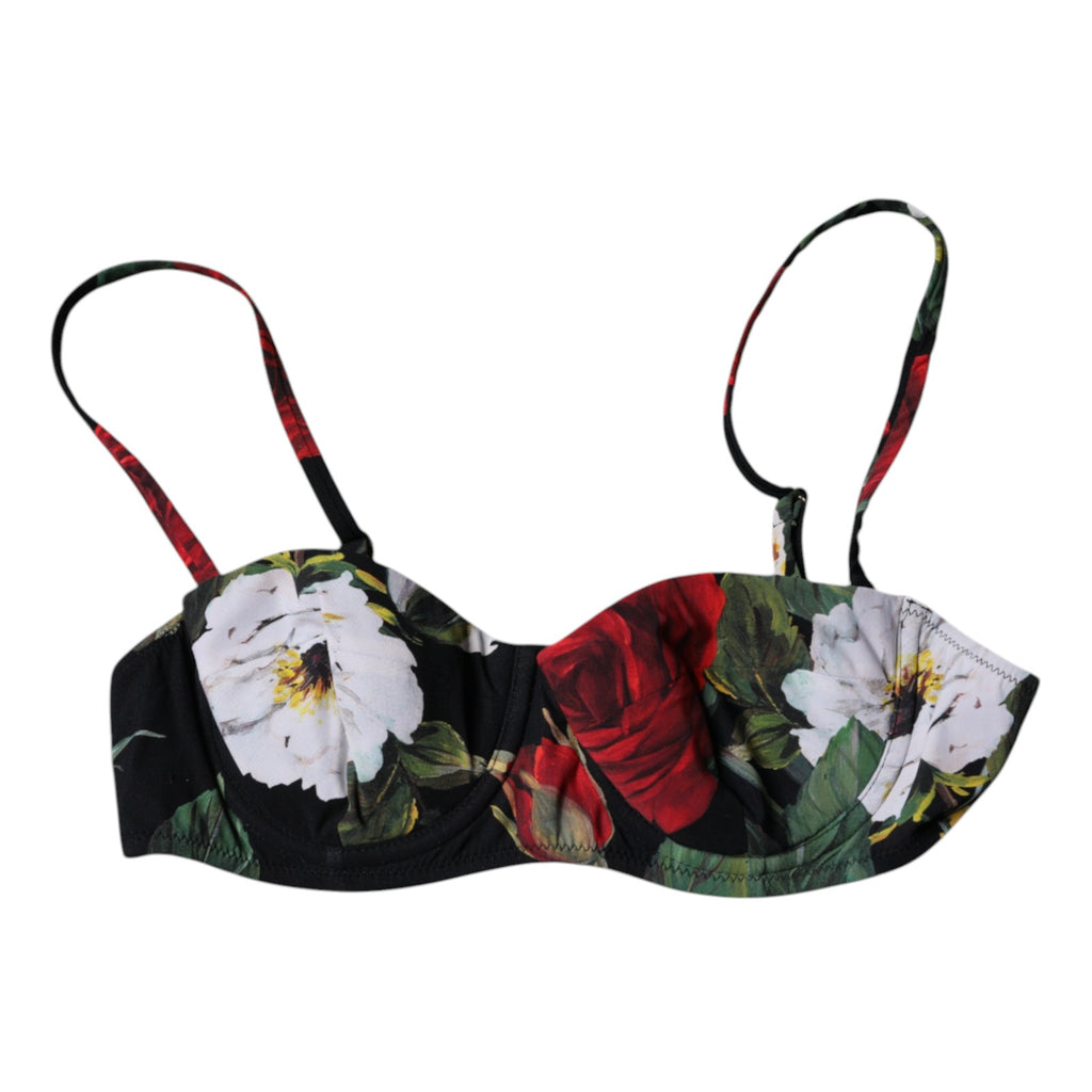 Dolce &amp; Gabbana – Balconcino-BH aus Nylon mit schwarzem Blumendruck