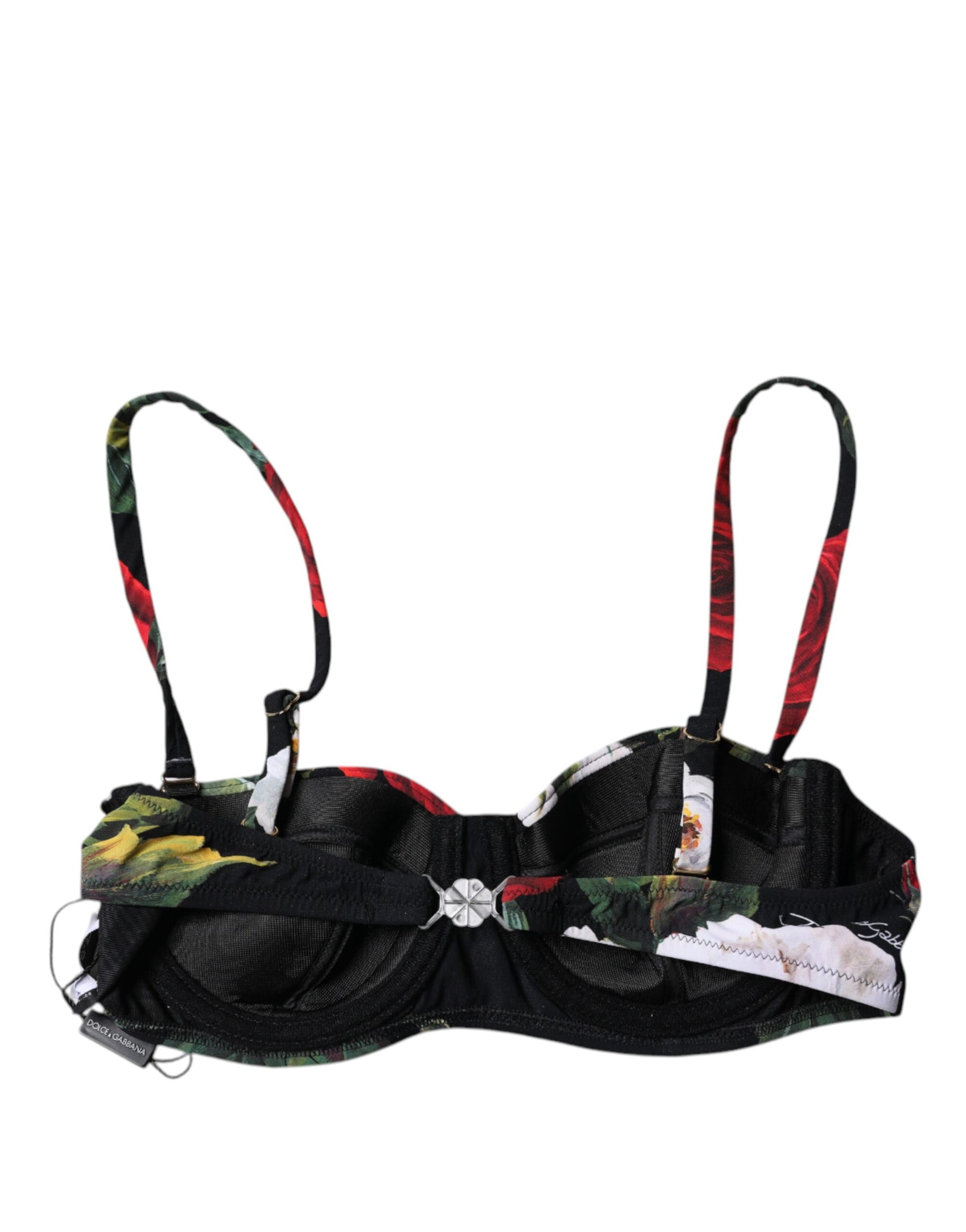 Dolce &amp; Gabbana – Balconcino-BH aus Nylon mit schwarzem Blumendruck