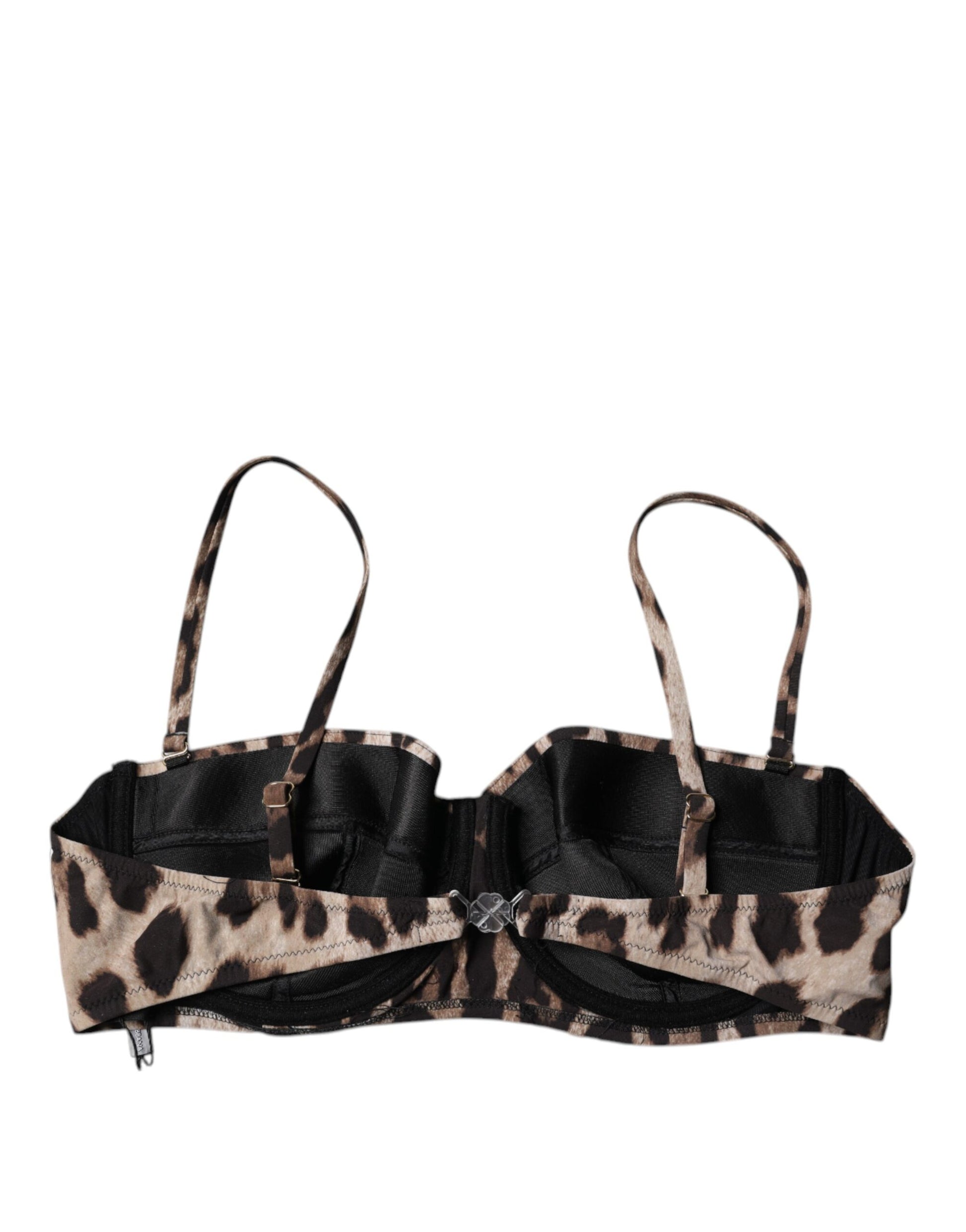 Dolce &amp; Gabbana – Balconcino-BH aus Nylon mit Leopardenmuster in Braun