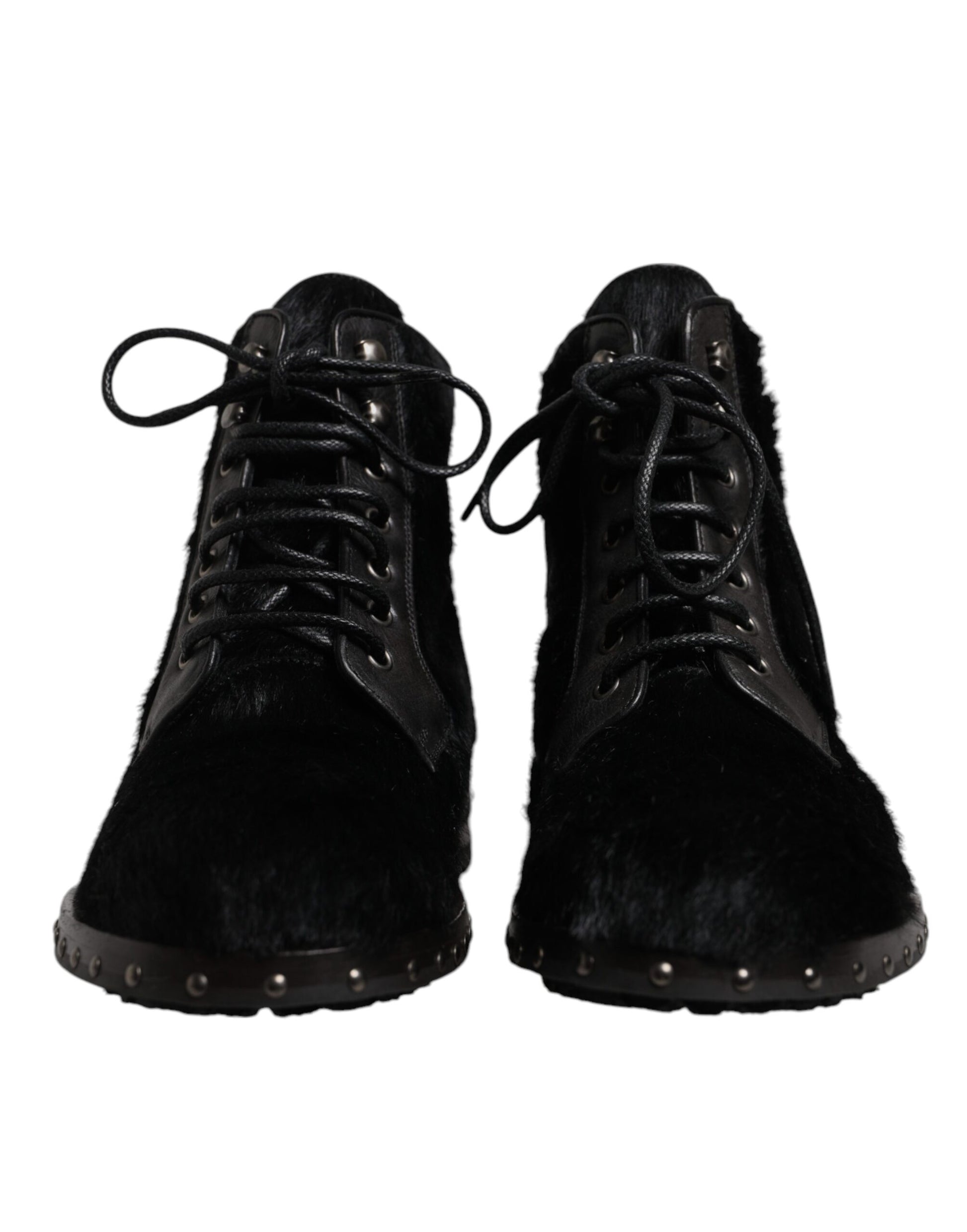 Dolce &amp; Gabbana – Schwarze, wadenlange Stiefel aus Leder im Pony-Stil