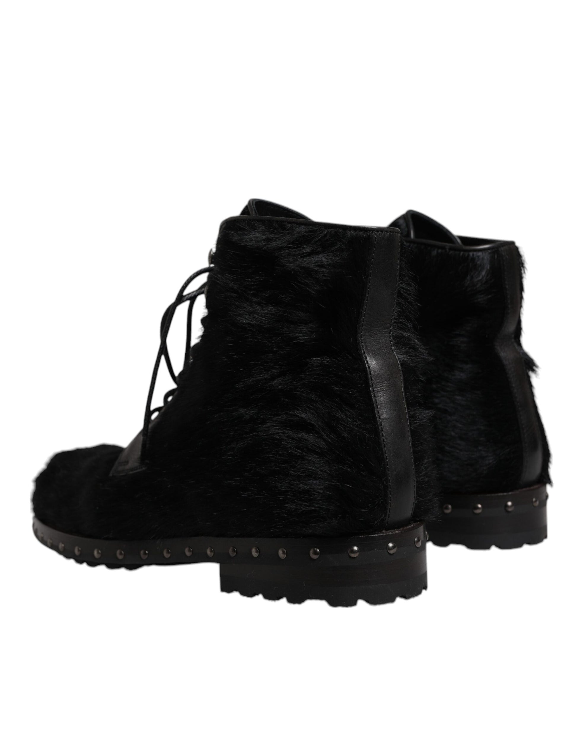 Dolce &amp; Gabbana – Schwarze, wadenlange Stiefel aus Leder im Pony-Stil
