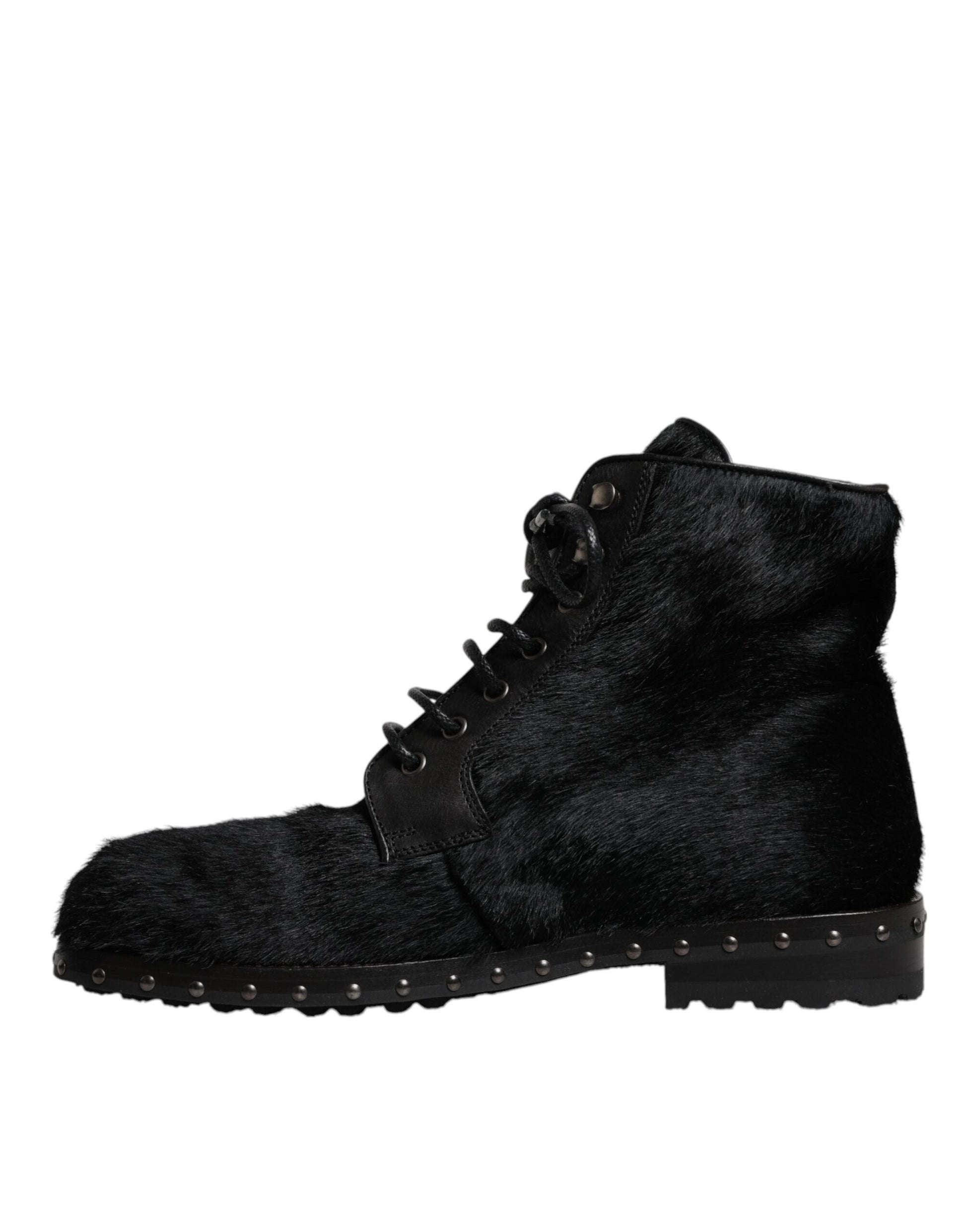 Dolce &amp; Gabbana – Schwarze, wadenlange Stiefel aus Leder im Pony-Stil