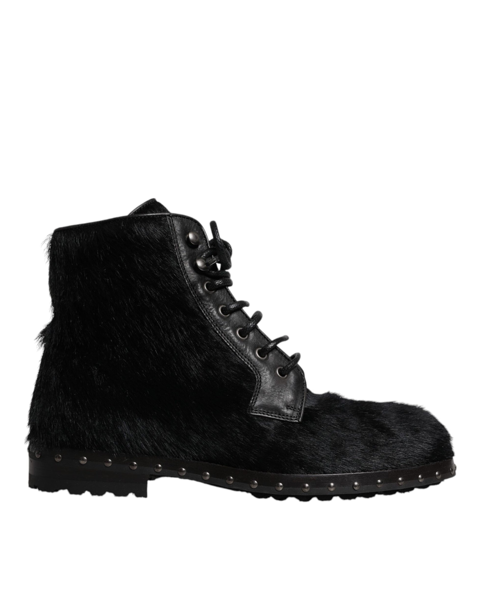 Dolce &amp; Gabbana – Schwarze, wadenlange Stiefel aus Leder im Pony-Stil