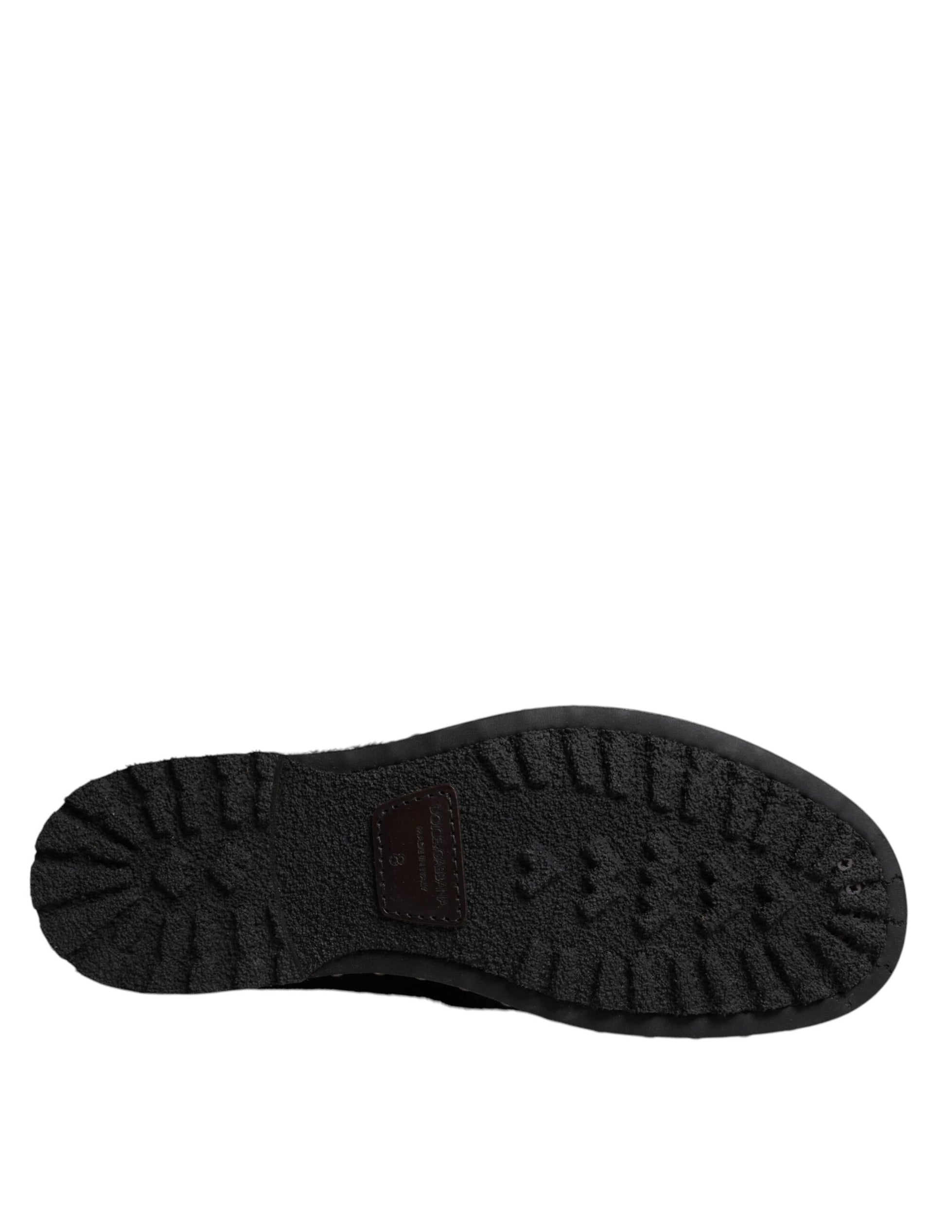 Dolce &amp; Gabbana – Schwarze, wadenlange Stiefel aus Leder im Pony-Stil