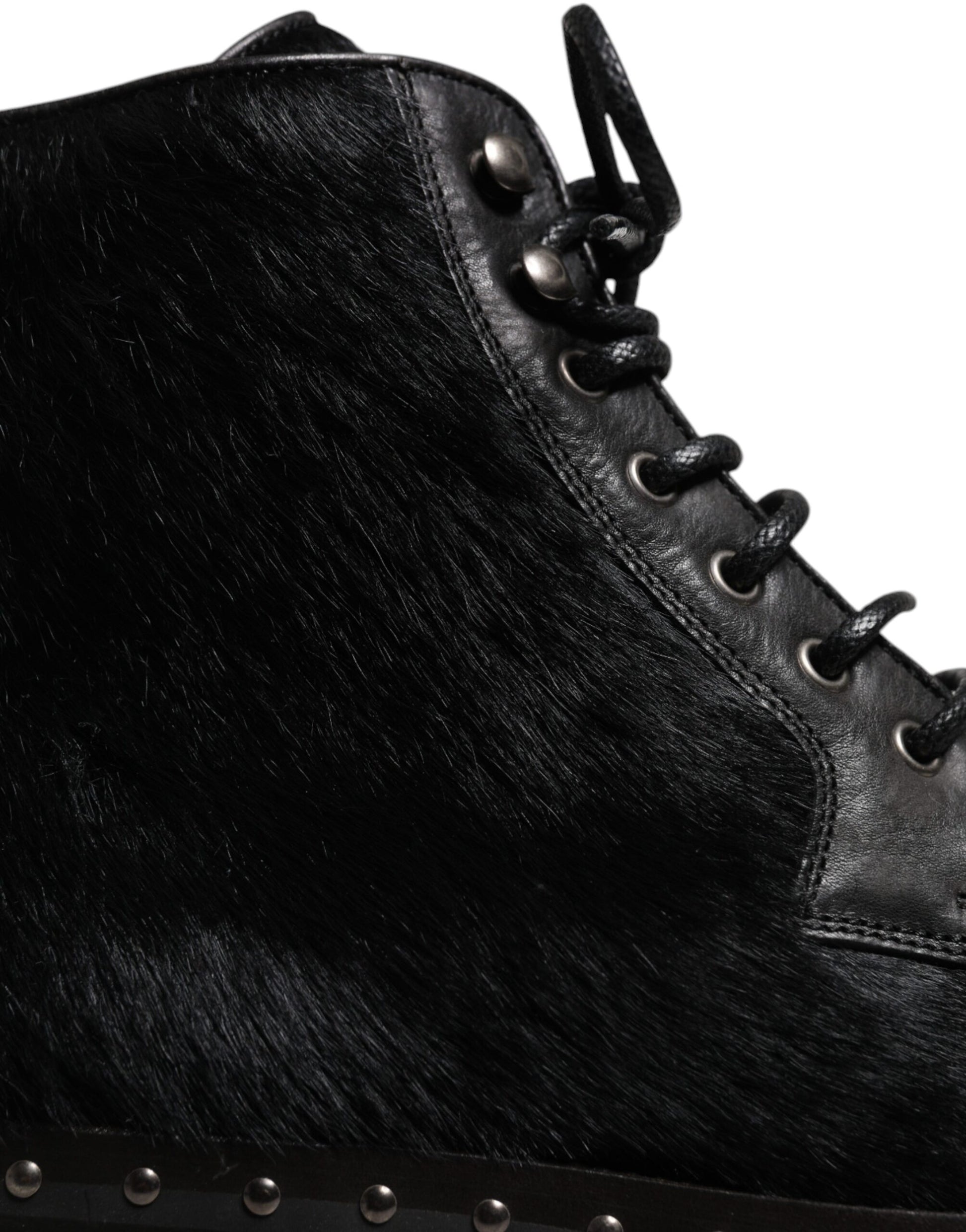 Dolce &amp; Gabbana – Schwarze, wadenlange Stiefel aus Leder im Pony-Stil