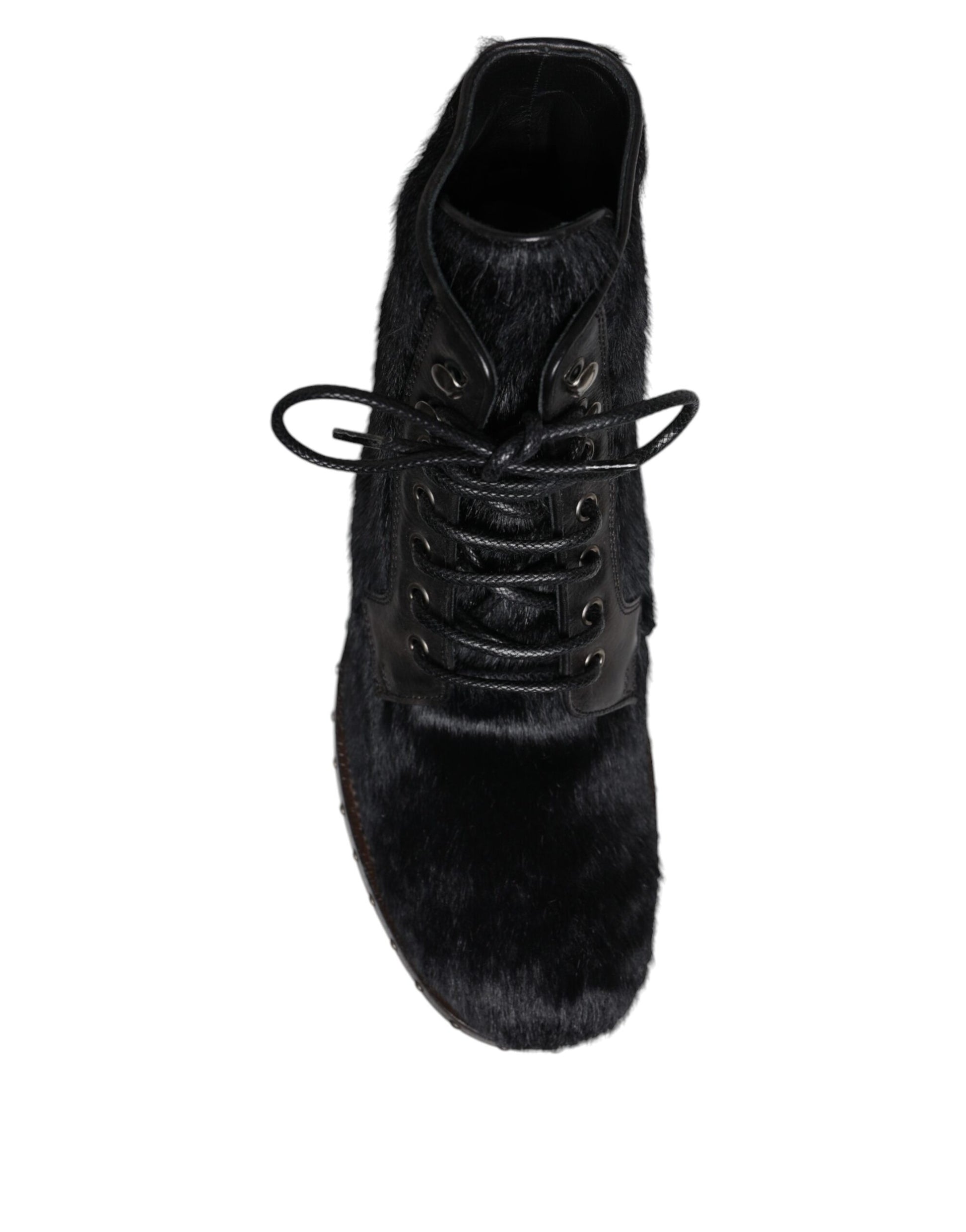Dolce &amp; Gabbana – Schwarze, wadenlange Stiefel aus Leder im Pony-Stil