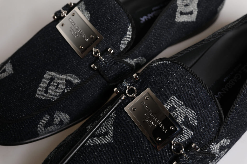 Dolce &amp; Gabbana – Schwarze Loafer aus Baumwolle mit Logo, formelle Schuhe
