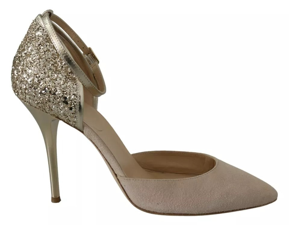 Elisabetta Franchi Beige Leinen High Heels mit Knöchelriemen
