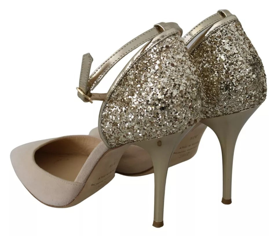 Elisabetta Franchi Beige Leinen High Heels mit Knöchelriemen