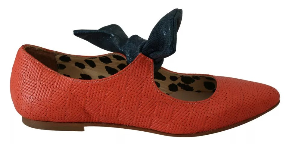 EBARRITO – Orangefarbene Slip-on-Loafer mit Schleife aus Leder und Ballerinas