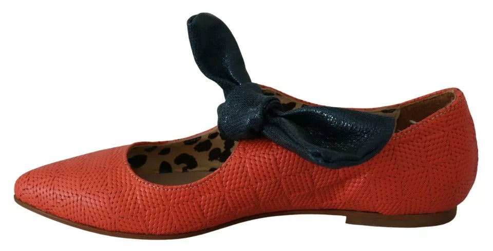 EBARRITO – Orangefarbene Slip-on-Loafer mit Schleife aus Leder und Ballerinas