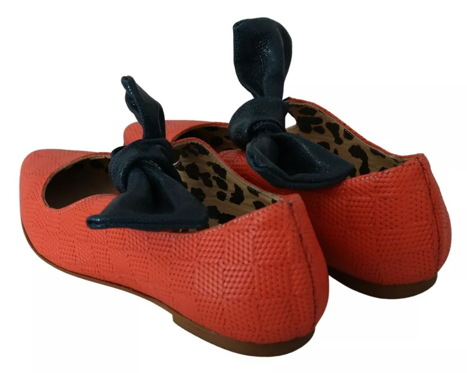 EBARRITO – Orangefarbene Slip-on-Loafer mit Schleife aus Leder und Ballerinas