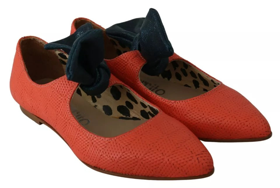 EBARRITO – Orangefarbene Slip-on-Loafer mit Schleife aus Leder und Ballerinas