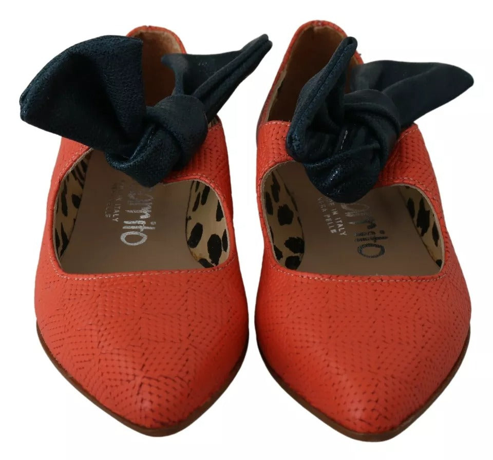 EBARRITO – Orangefarbene Slip-on-Loafer mit Schleife aus Leder und Ballerinas