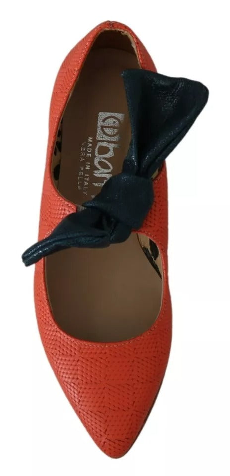 EBARRITO – Orangefarbene Slip-on-Loafer mit Schleife aus Leder und Ballerinas