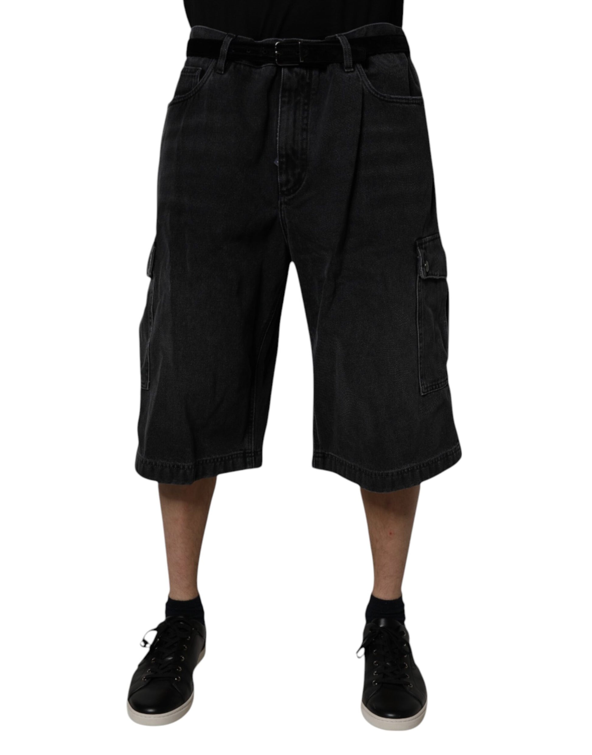 Dolce &amp; Gabbana – Schwarze Cargo-Denim-Bermudashorts aus Baumwolle für Herren