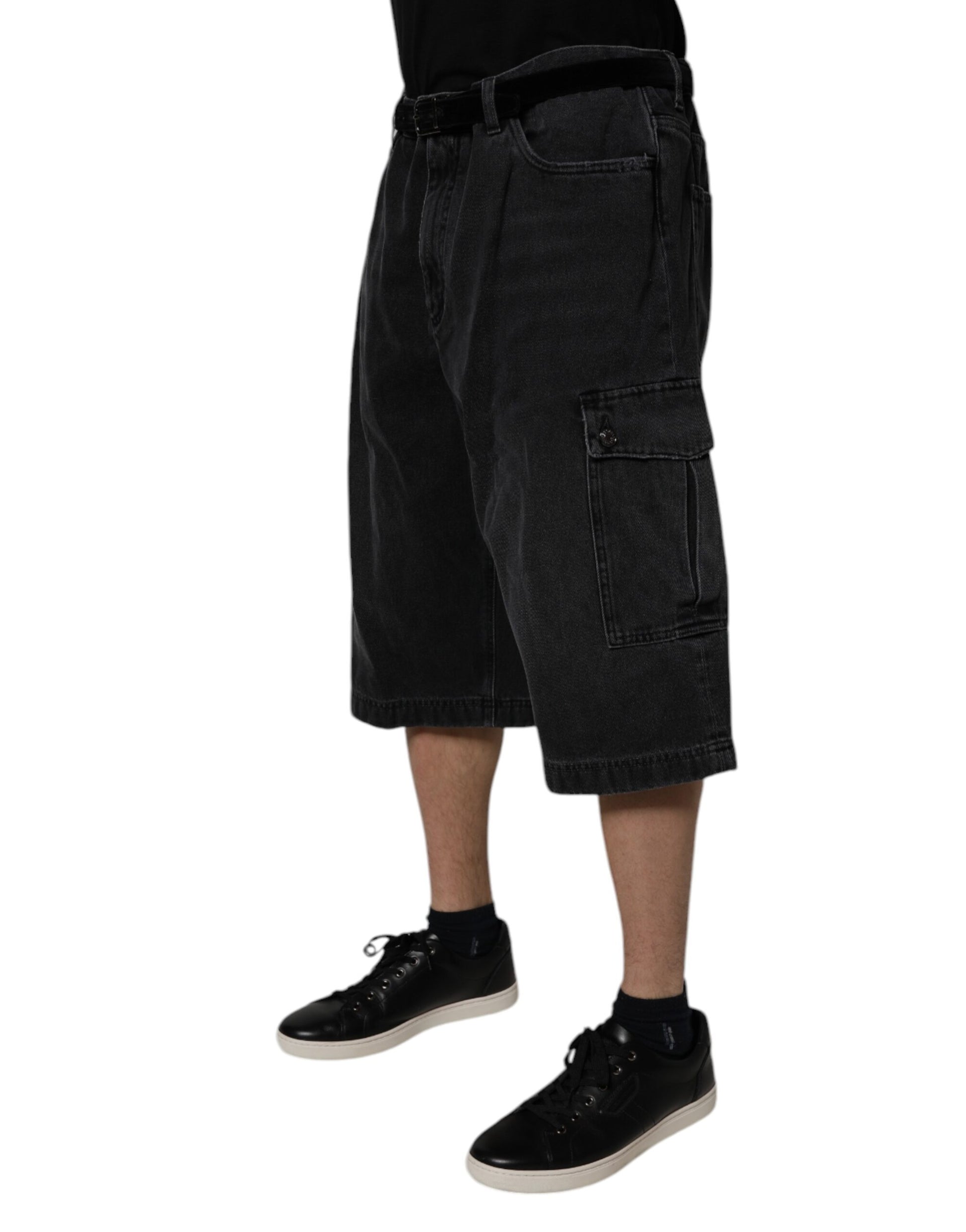 Dolce &amp; Gabbana – Schwarze Cargo-Denim-Bermudashorts aus Baumwolle für Herren