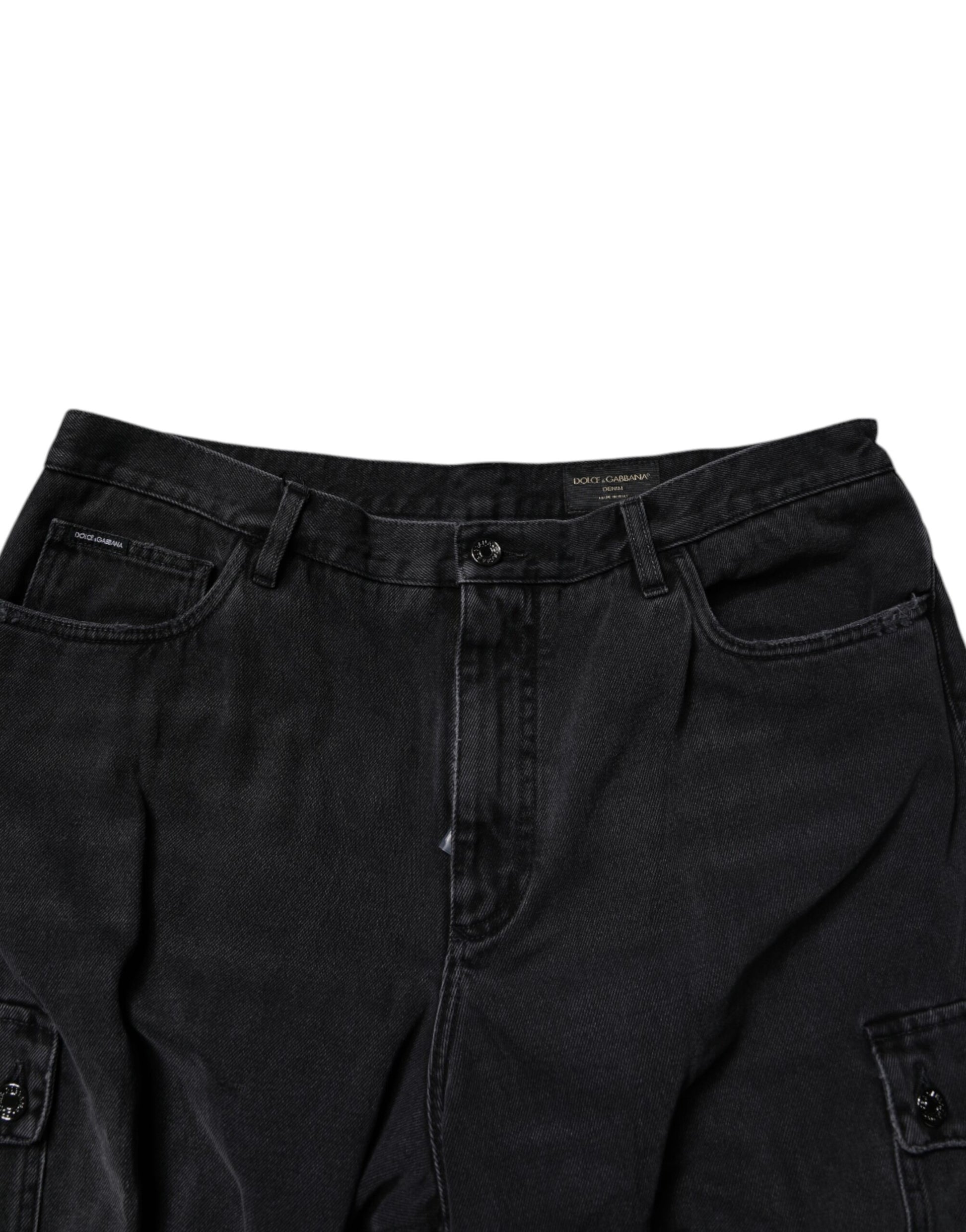 Dolce &amp; Gabbana – Schwarze Cargo-Denim-Bermudashorts aus Baumwolle für Herren