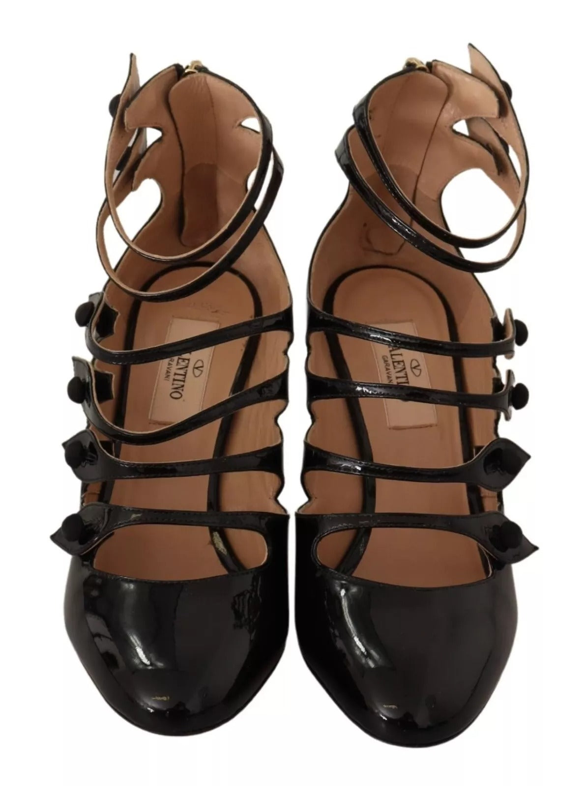 Valentino – Schwarze Pumps aus Leder mit mehreren Riemen und mittelhohem Absatz