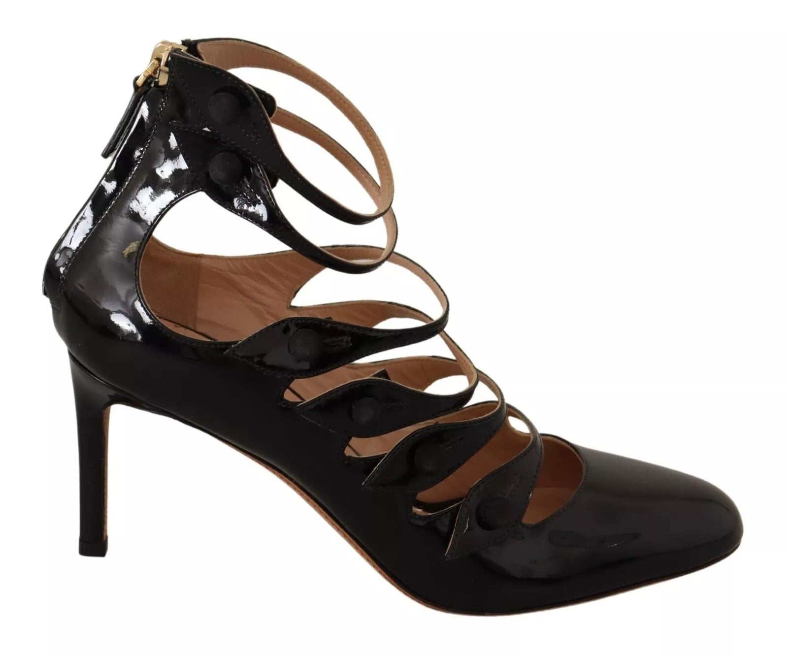 Valentino – Schwarze Pumps aus Leder mit mehreren Riemen und mittelhohem Absatz