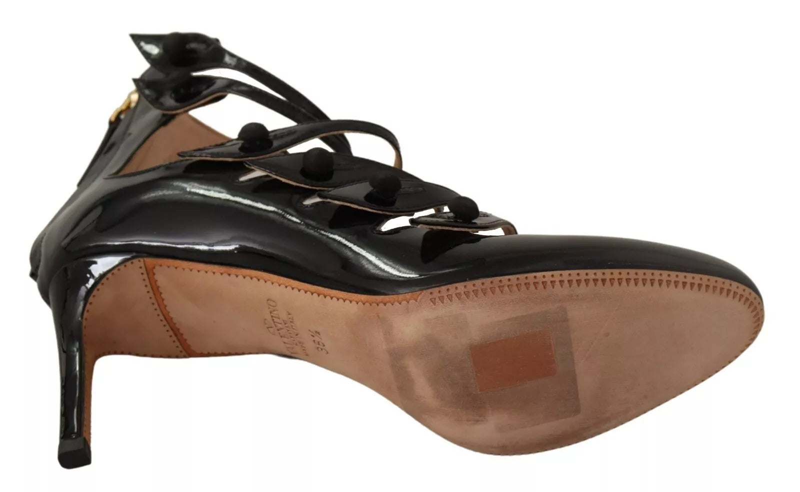 Valentino – Schwarze Pumps aus Leder mit mehreren Riemen und mittelhohem Absatz