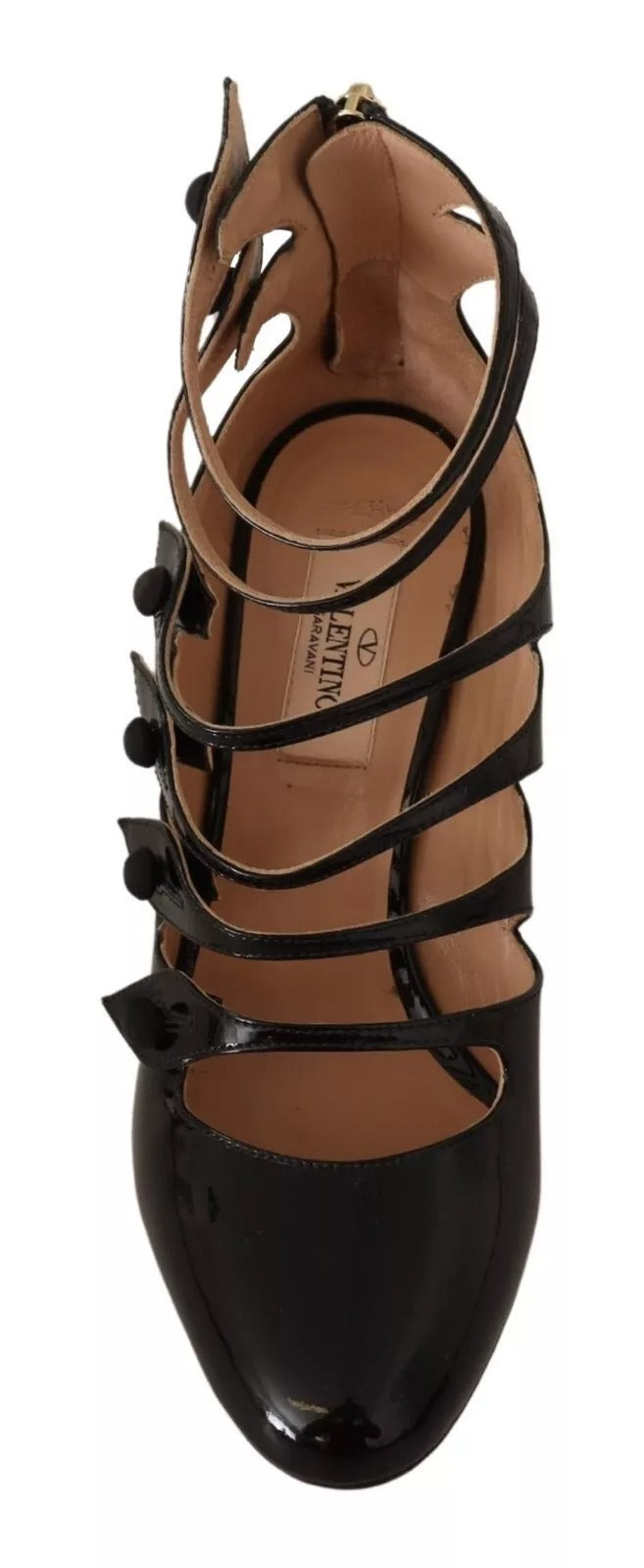 Valentino – Schwarze Pumps aus Leder mit mehreren Riemen und mittelhohem Absatz