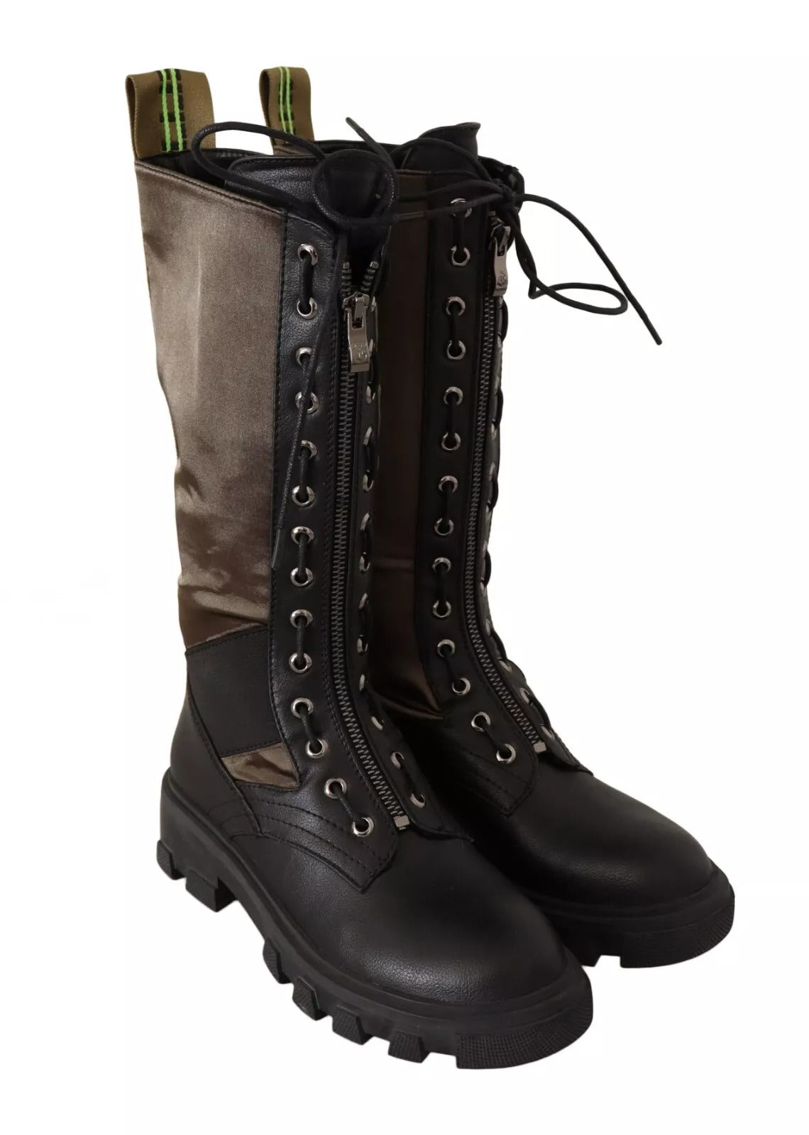 Gaelle Schwarz-Grün Hohe Kampfstiefel Schnürstiefel Militärschuhe