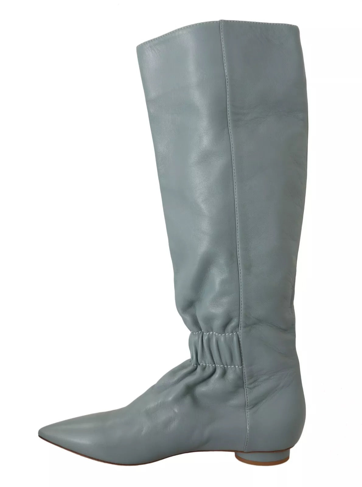 Valentino Blaue elastische Leder-Flats zum Überziehen, kniehohe Stiefel