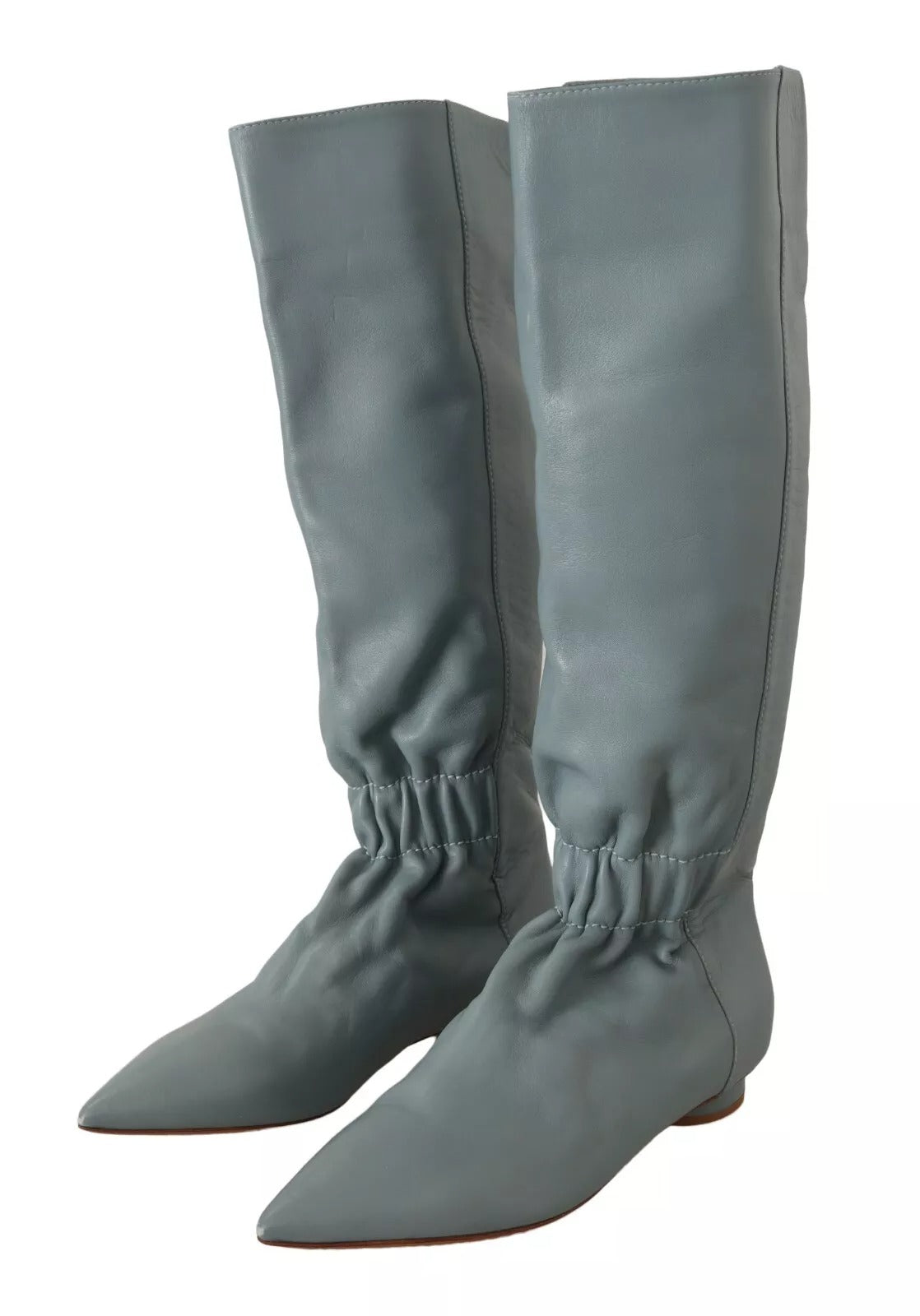 Valentino Blaue elastische Leder-Flats zum Überziehen, kniehohe Stiefel