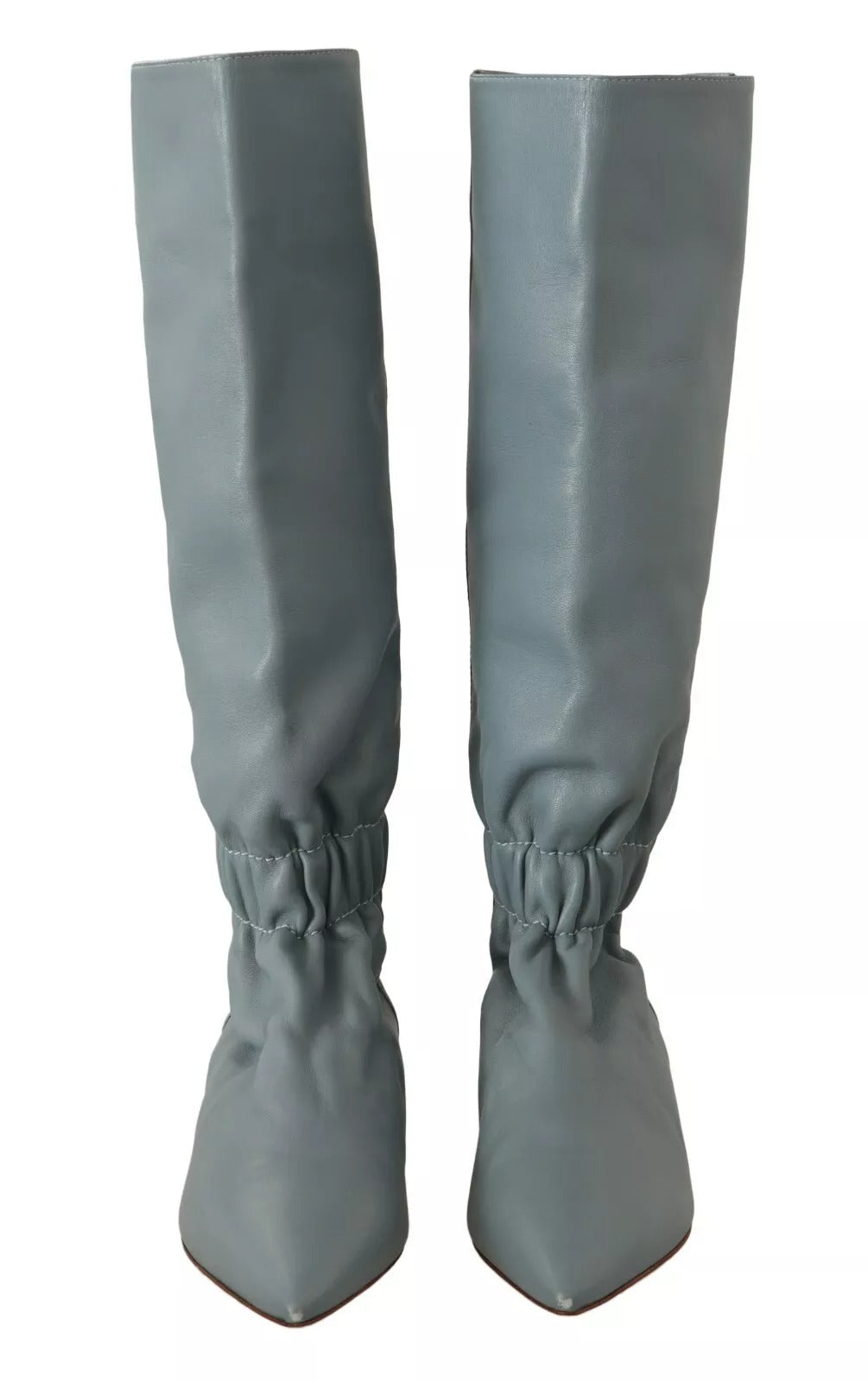 Valentino Blaue elastische Leder-Flats zum Überziehen, kniehohe Stiefel