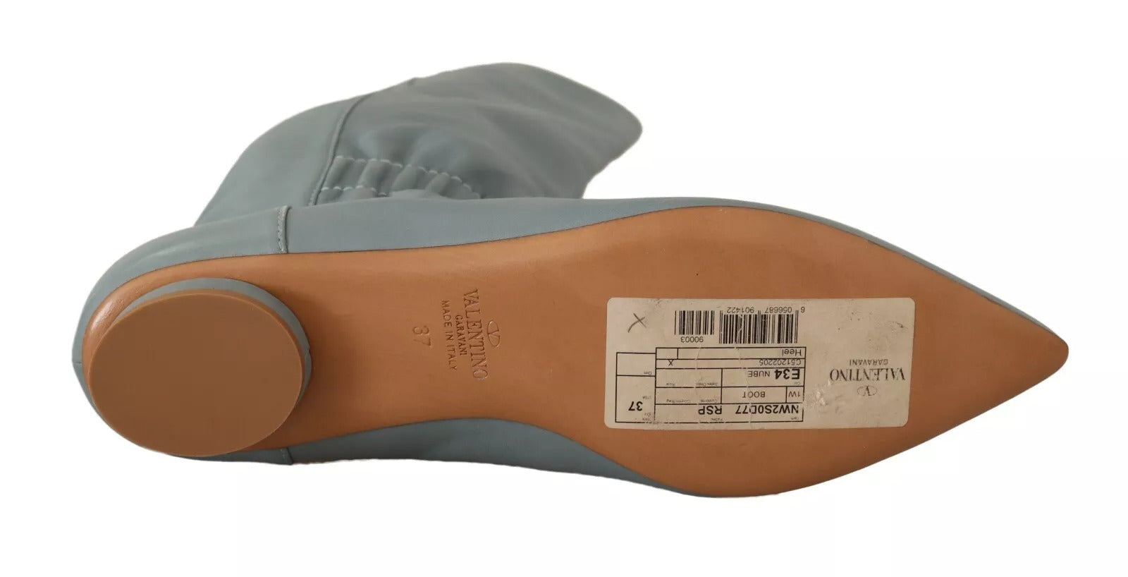 Valentino Blaue elastische Leder-Flats zum Überziehen, kniehohe Stiefel