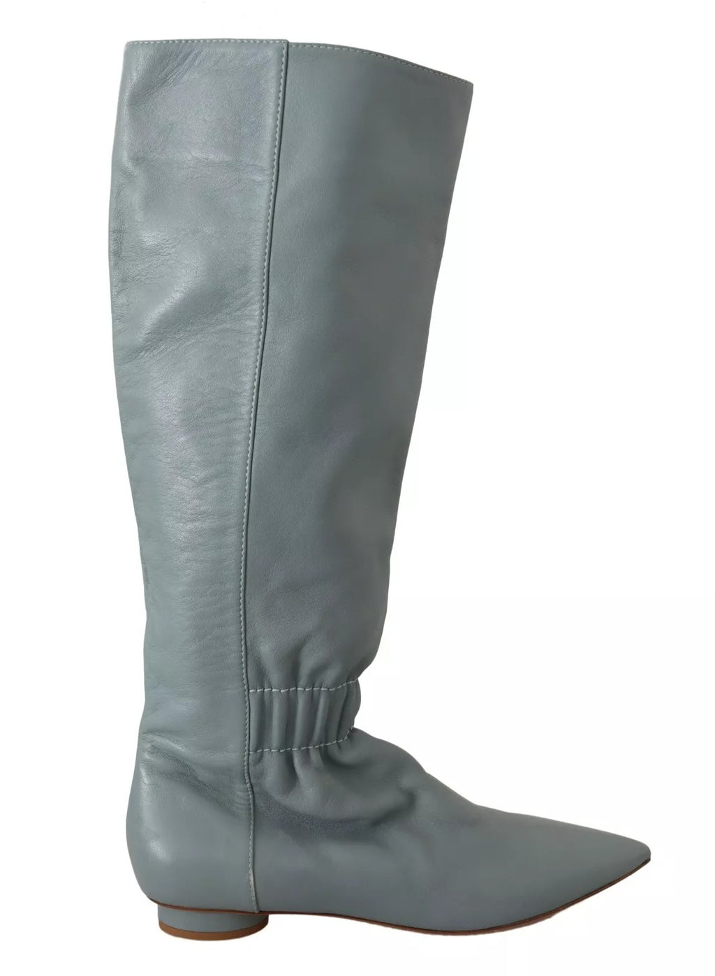 Valentino Blaue elastische Leder-Flats zum Überziehen, kniehohe Stiefel