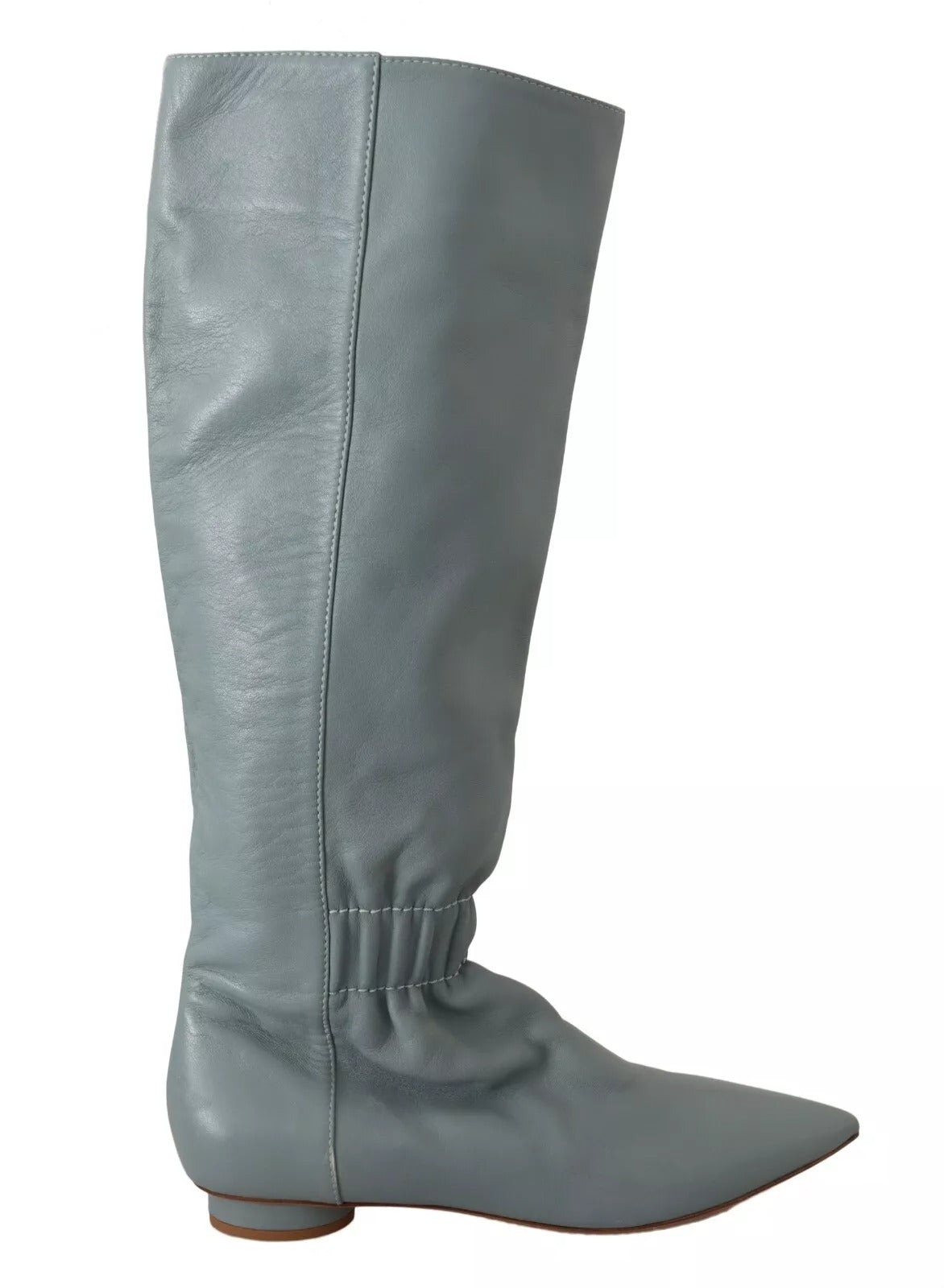 Valentino Blaue elastische Leder-Flats zum Überziehen, kniehohe Stiefel