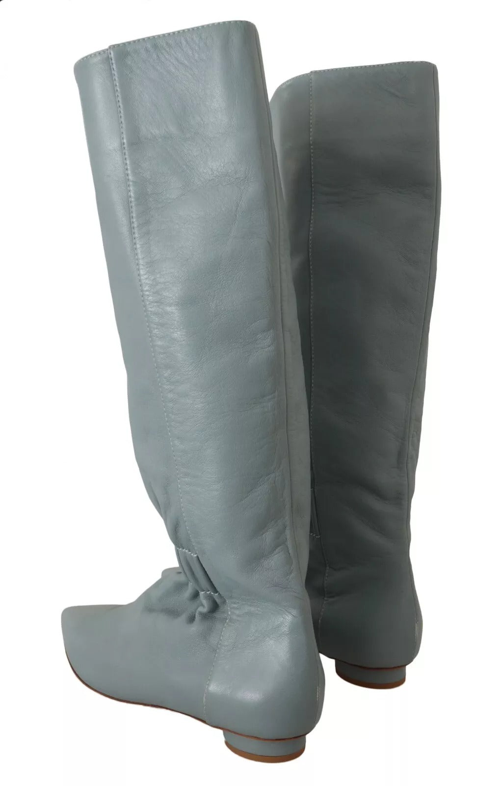 Valentino Blaue elastische Leder-Flats zum Überziehen, kniehohe Stiefel
