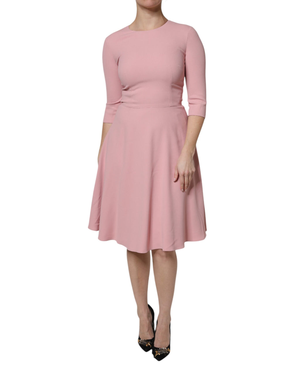 Dolce &amp; Gabbana – Rosa A-Linien-Kleid aus Viskose mit ausgestellten 3/4-Ärmeln