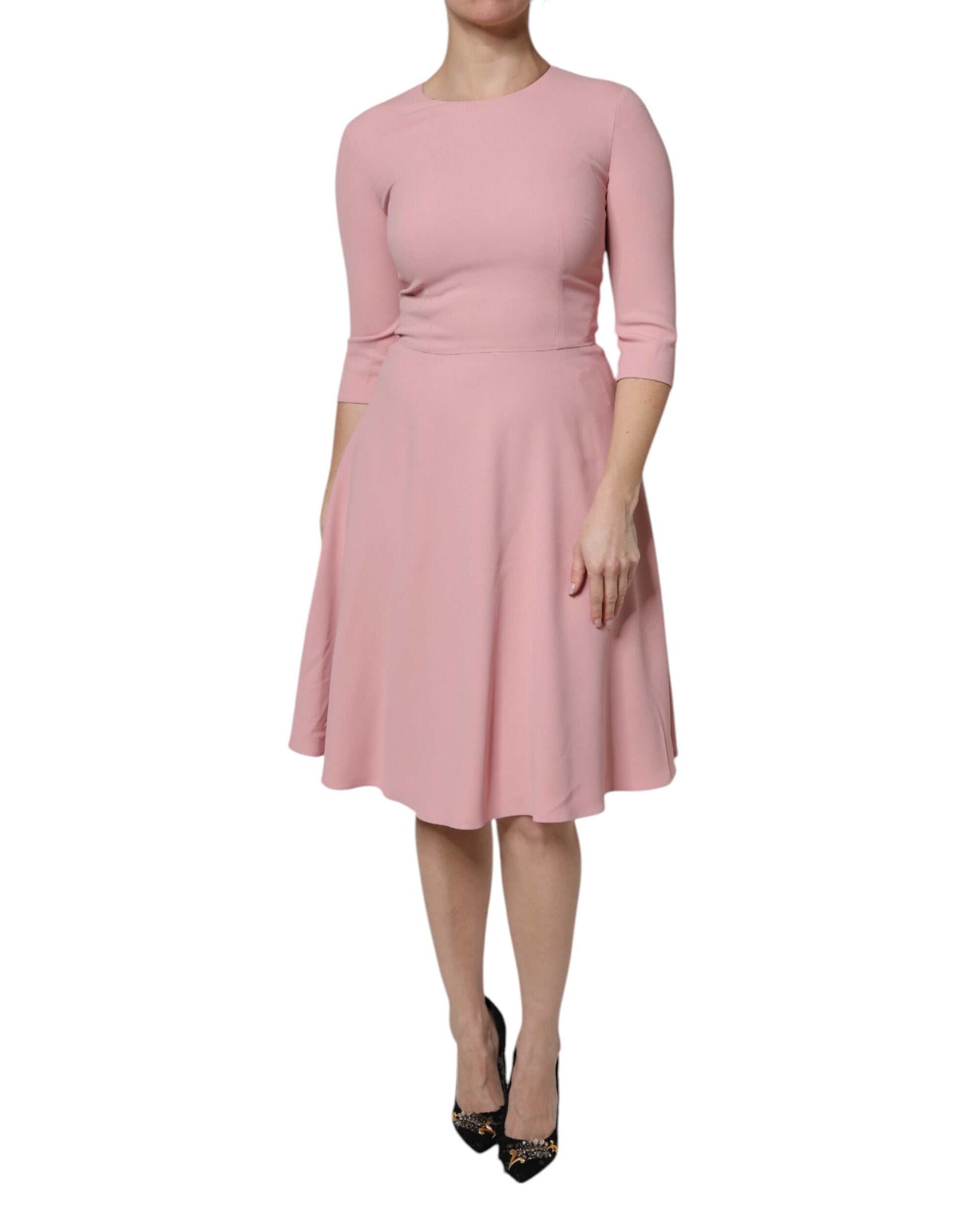 Dolce &amp; Gabbana – Rosa A-Linien-Kleid aus Viskose mit ausgestellten 3/4-Ärmeln