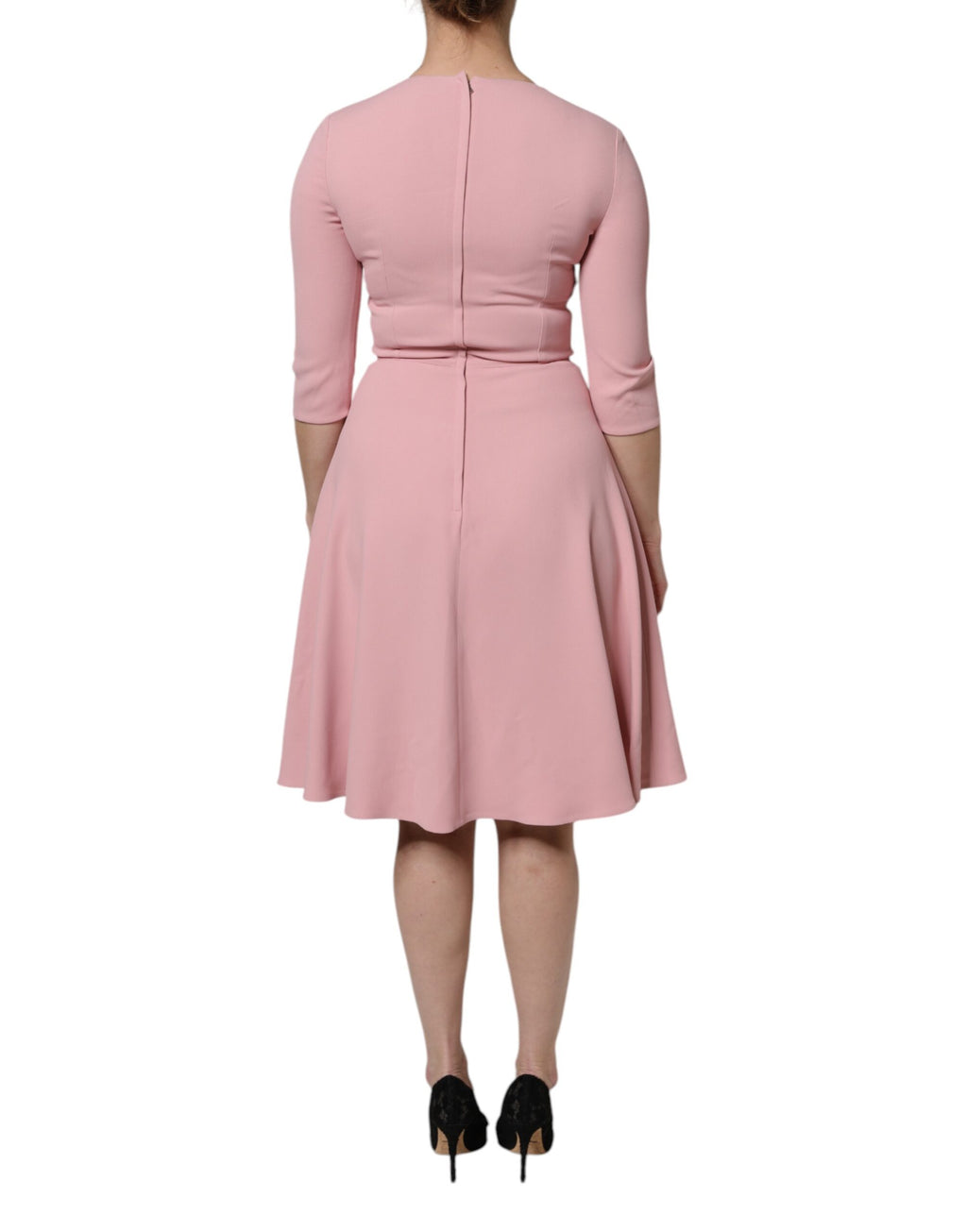 Dolce &amp; Gabbana – Rosa A-Linien-Kleid aus Viskose mit ausgestellten 3/4-Ärmeln