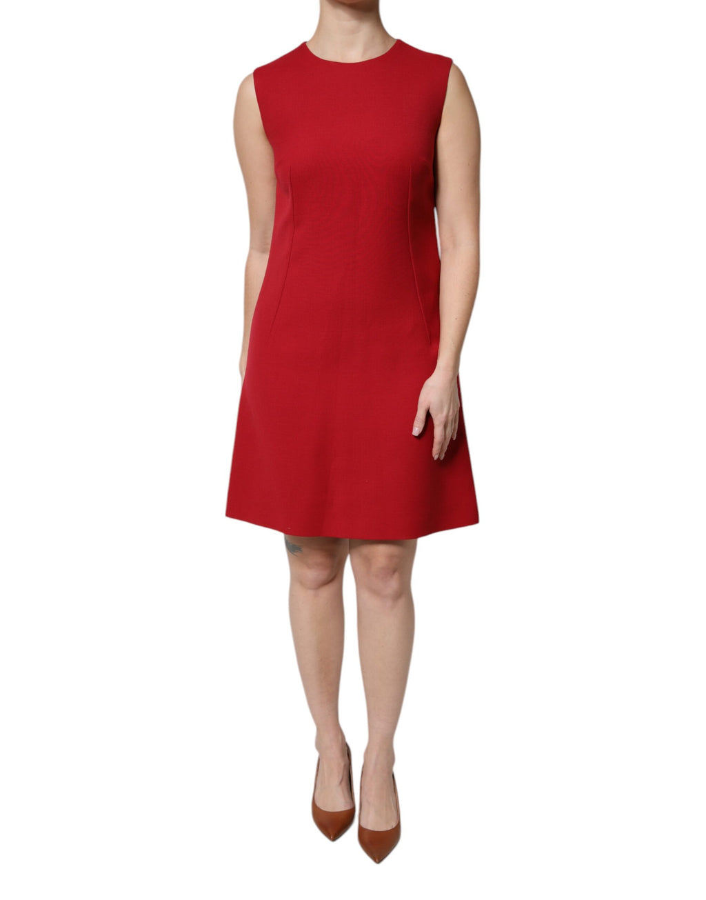 Dolce &amp; Gabbana – Ärmelloses, knielanges A-Linien-Kleid aus roter Wolle