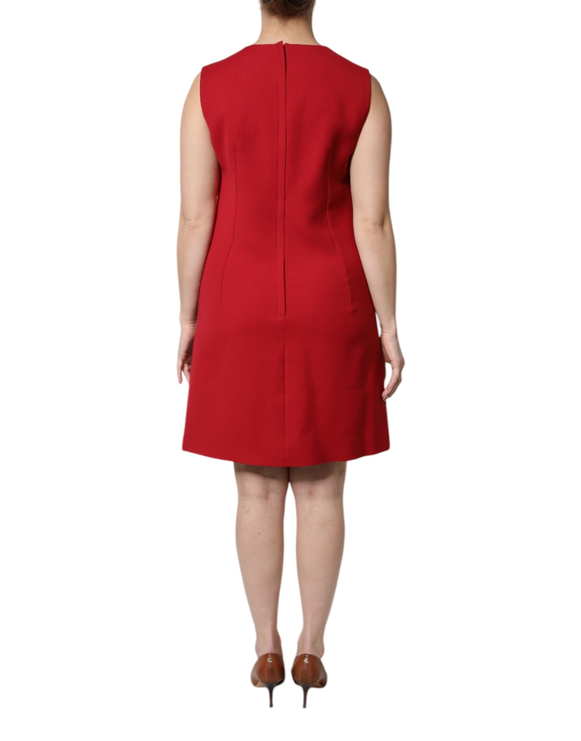 Dolce &amp; Gabbana – Ärmelloses, knielanges A-Linien-Kleid aus roter Wolle