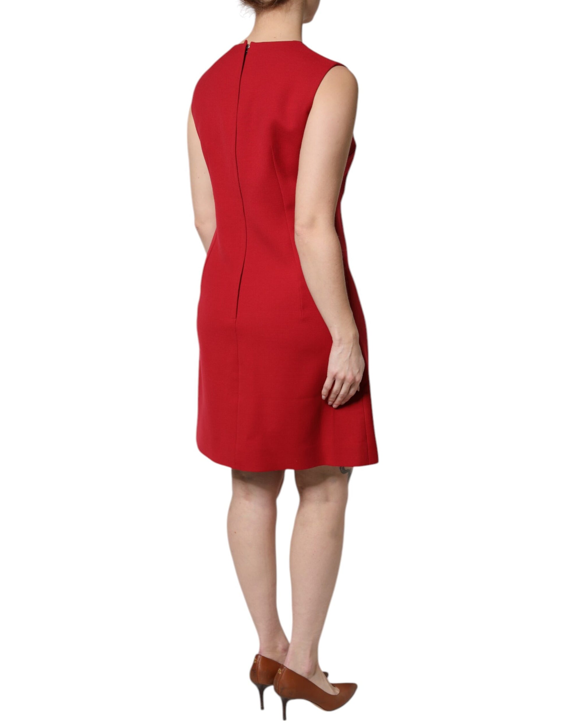 Dolce &amp; Gabbana – Ärmelloses, knielanges A-Linien-Kleid aus roter Wolle