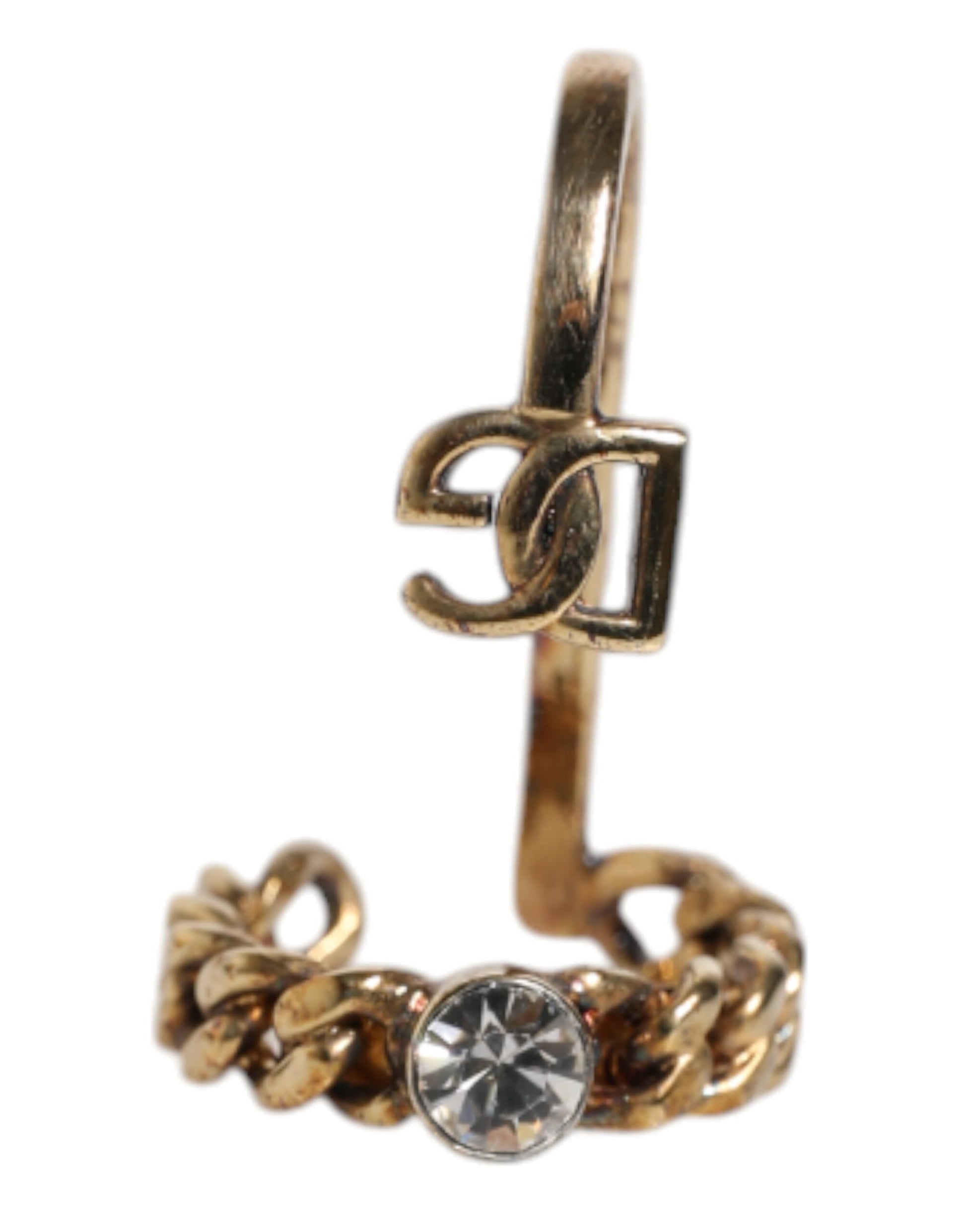 Dolce &amp; Gabbana – Verstellbarer Ring in Gold mit eingraviertem Logo und klaren Kristallen