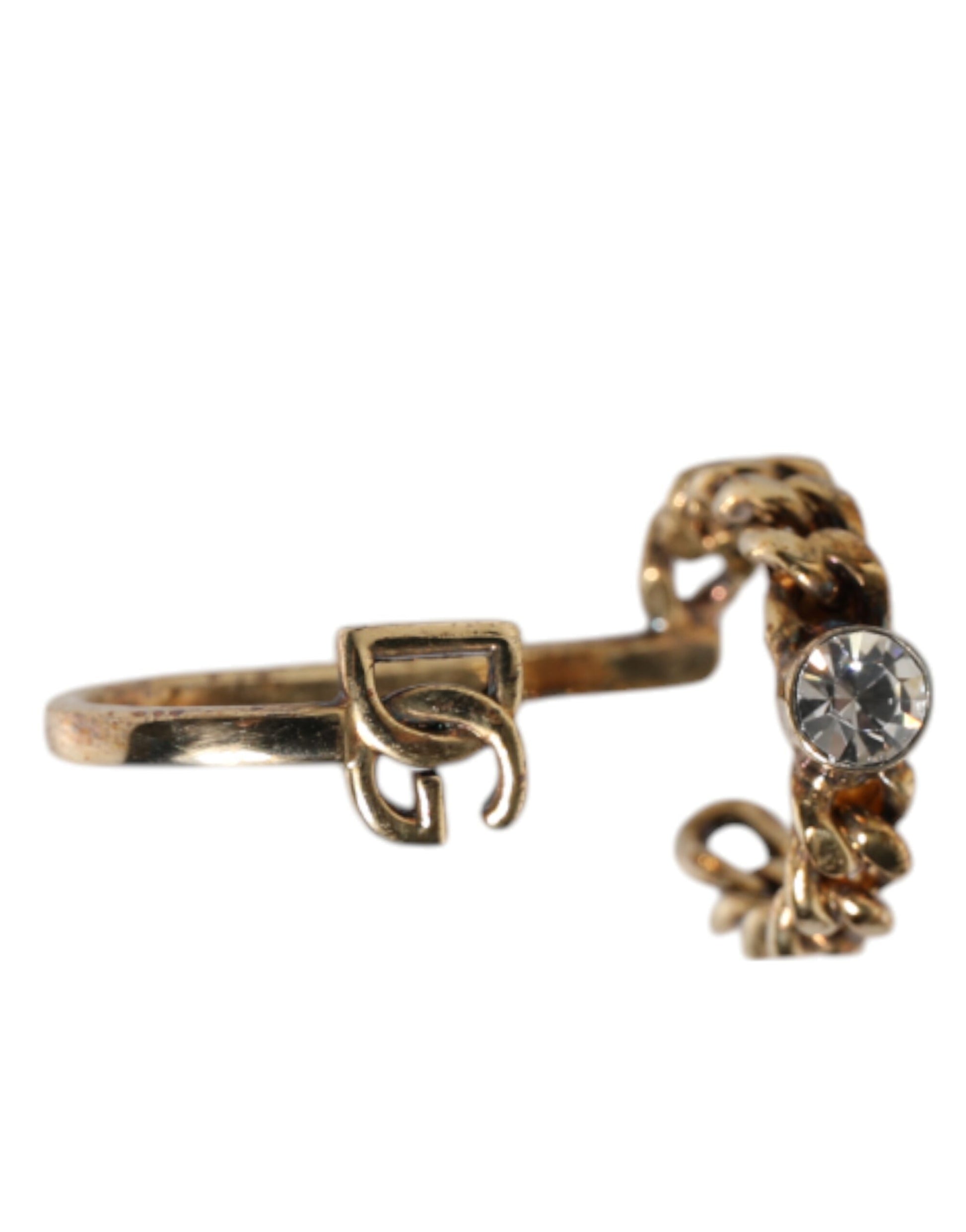 Dolce &amp; Gabbana – Verstellbarer Ring in Gold mit eingraviertem Logo und klaren Kristallen