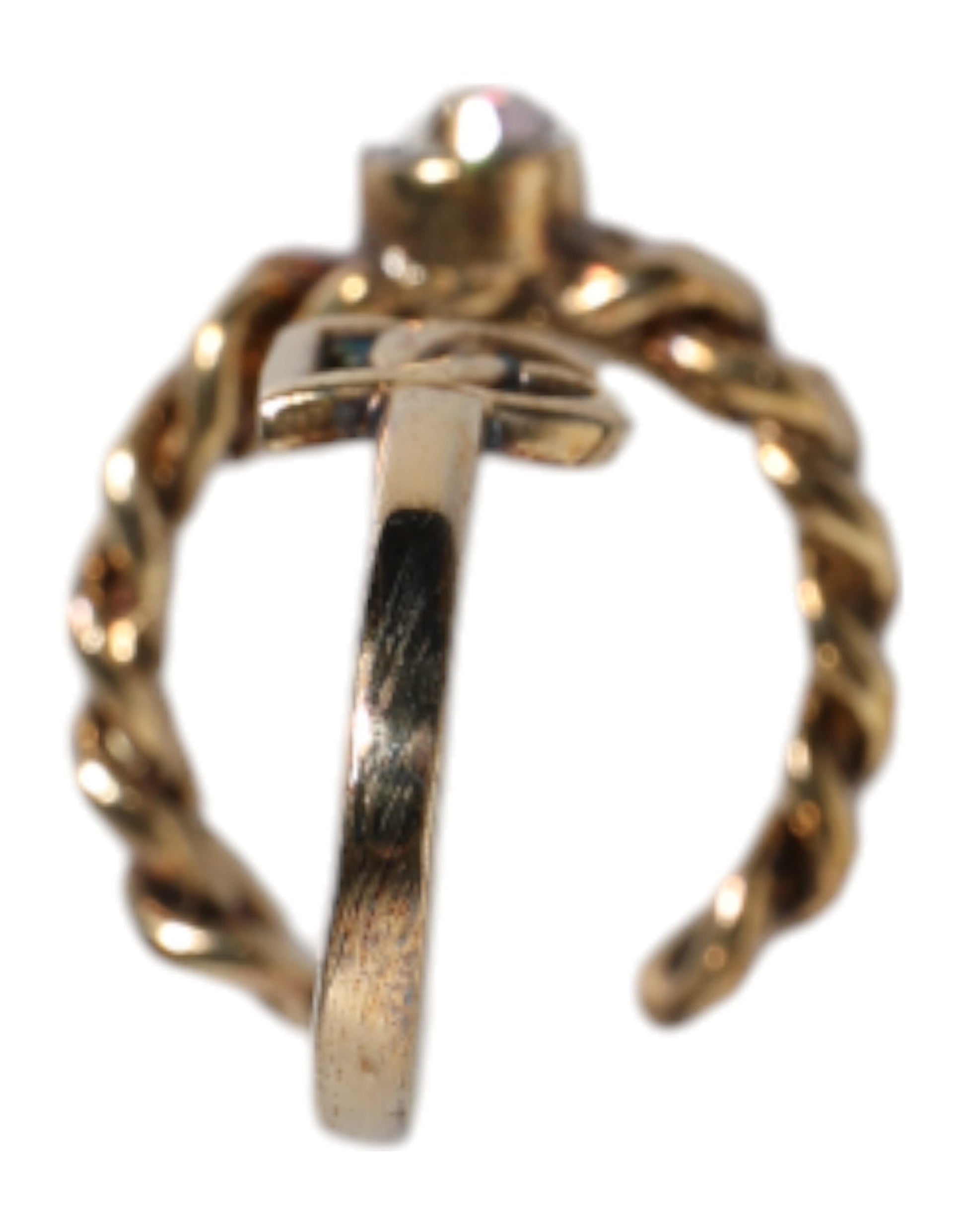 Dolce &amp; Gabbana – Verstellbarer Ring in Gold mit eingraviertem Logo und klaren Kristallen