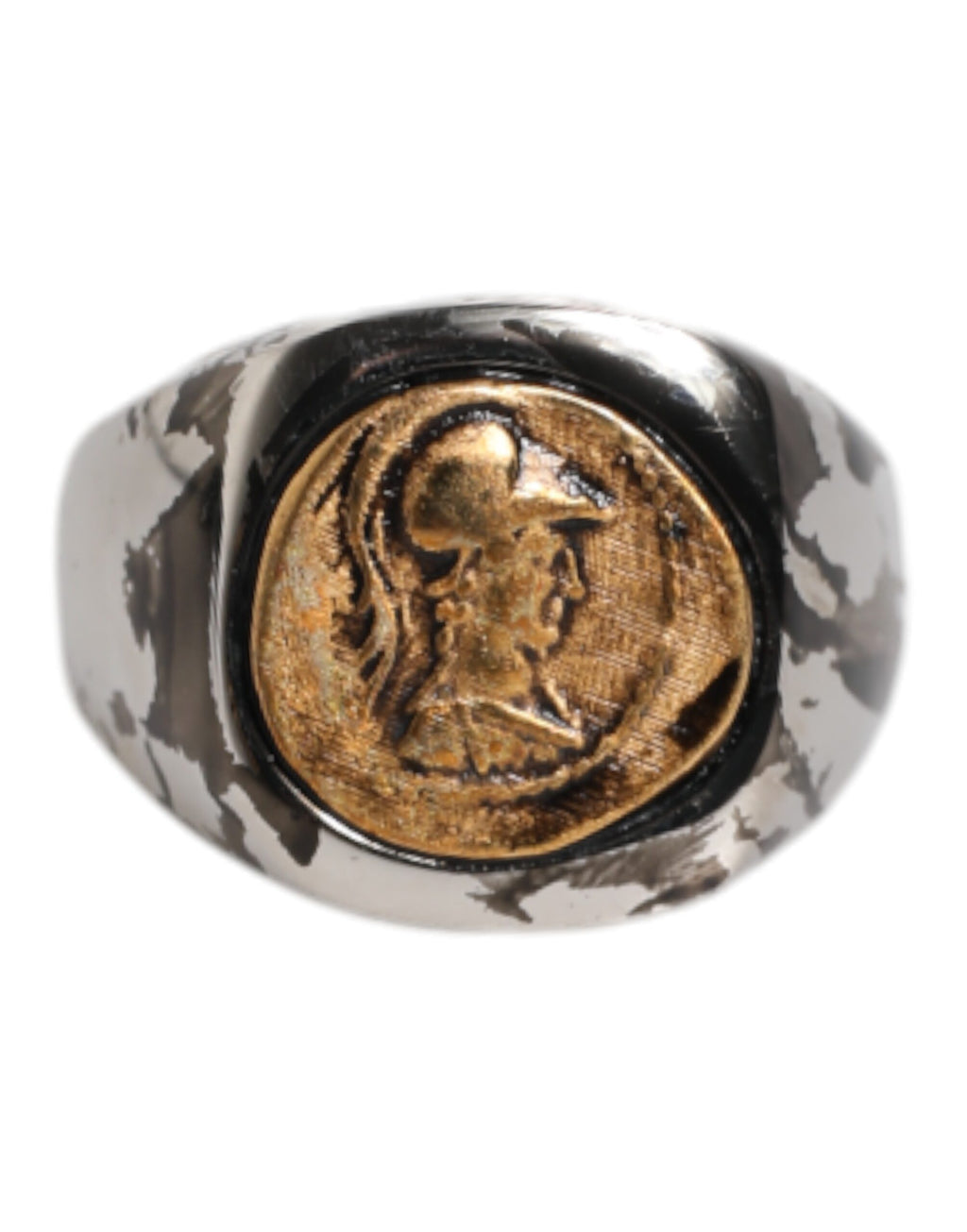 Dolce &amp; Gabbana Silberfarbener, gravierter zweifarbiger Ring aus echtem Messing